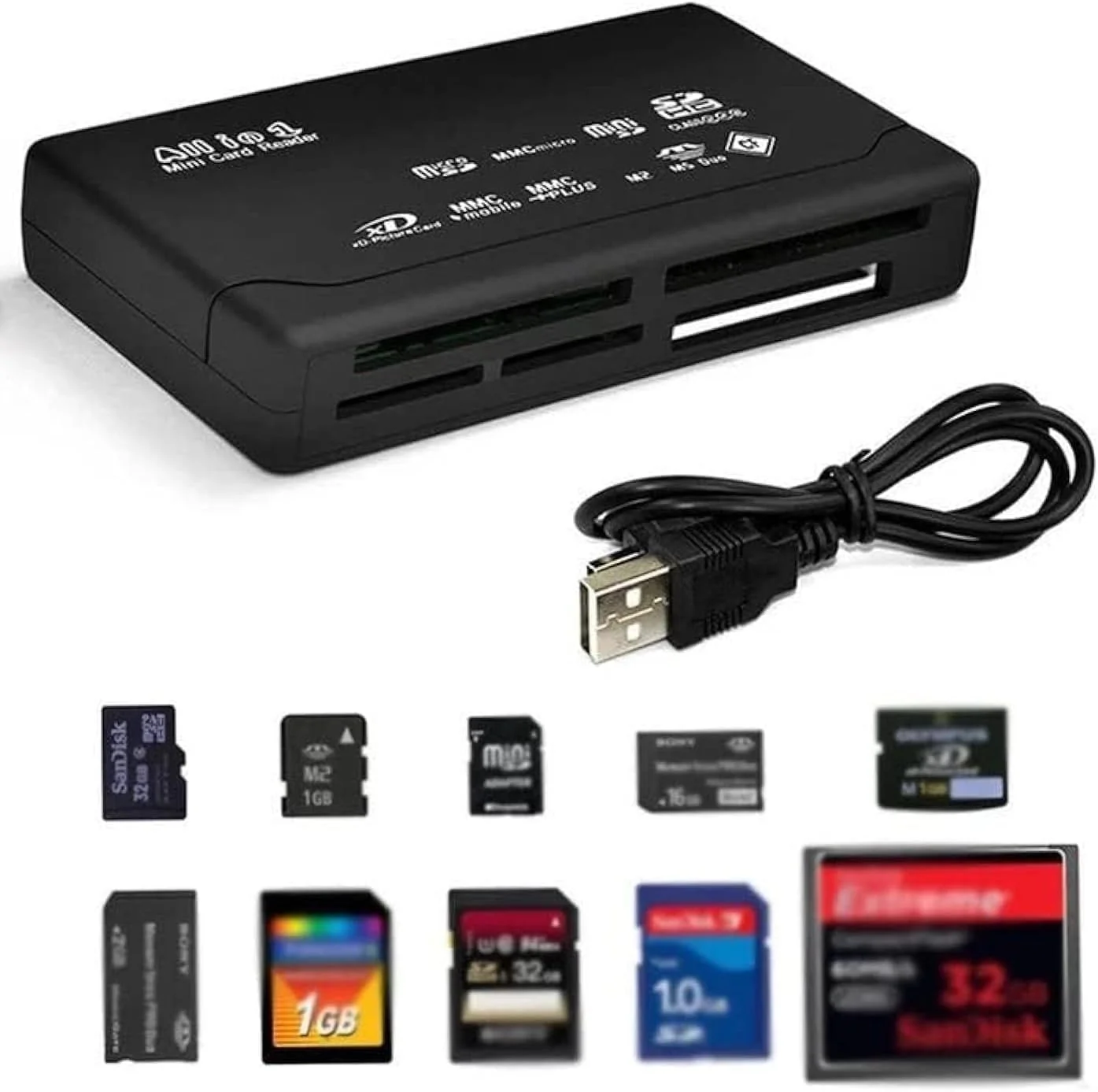 آداپتور کارت خوان حافظه USB 2.0 همه کاره سازگار با سیستم عامل های OSX Windows Chrome برای کارت های SD/MMC/SDHC/XD/M2/Memory Stick/Micro SD/CF/Pro&Duo