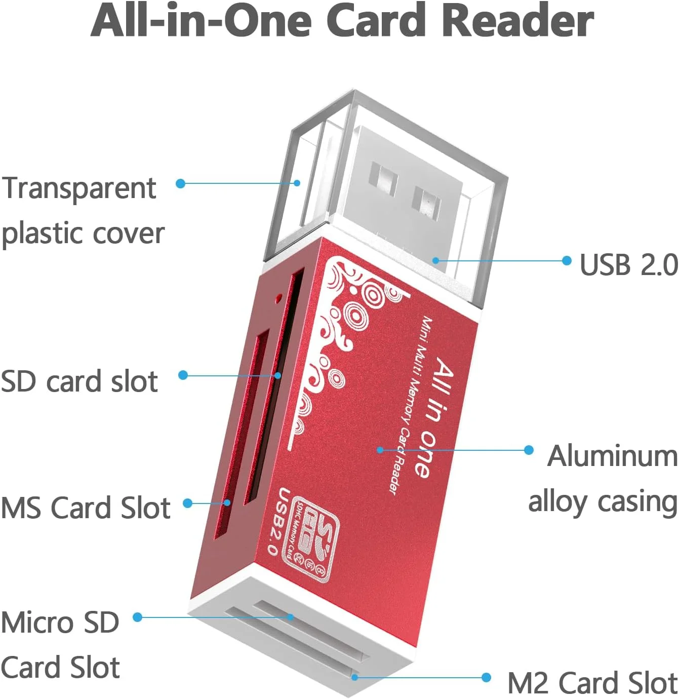 کارت خوان میکرو SD، آداپتور کارت خوان SD به USB مدل 4 در 1، کارت خوان حافظه برای MS Duo/Pro، کارت M2، SDXC، SDHC، MMC، RS-MMC، Micro SDXC، Micro SDHC و کارت TF (2 عدد قرمز) کارت خوان میکرو SD، آداپتور کارت خوان SD به USB مدل 4 در 1، کارت خوان حافظه برای MS Duo/Pro، کارت M2، SDXC، SDHC، MMC، RS-MMC، Micro SDXC، Micro SDHC و کارت TF (2 عدد قرمز)