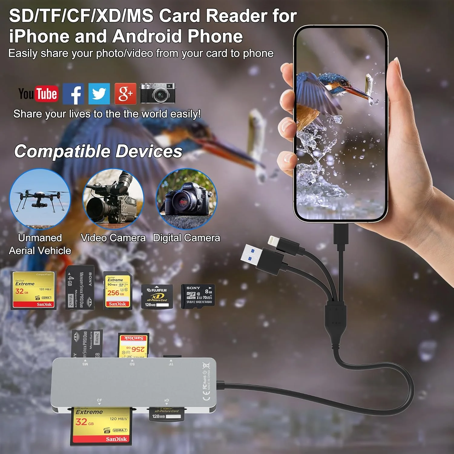 آداپتور کارت حافظه پرو دو برای آیفون/USB C/PC - کارت خوان آلومینیومی 5 در 1 SD/TF/CF/MS/XD، کارت خوان چند منظوره USB C لایتنینگ OTG آداپتور کارت حافظه پرو دو مارک 2 آداپتور کارت حافظه پرو دو برای آیفون/USB C/PC - کارت خوان آلومینیومی 5 در 1 SD/TF/CF/MS/XD، کارت خوان چند منظوره USB C لایتنینگ OTG آداپتور کارت حافظه پرو دو مارک 2