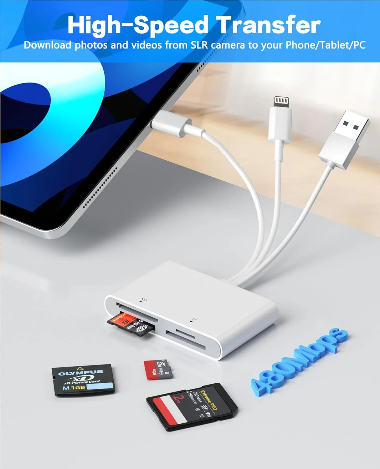 آداپتور کارت حافظه پرو دو - کارت خوان چند منظوره 4 در 1 SD/Micro SD/MS/xD-Picture-Card با L/C/USB OTG، مناسب برای آیفون 16/15/14 آیپد مک اندروید کامپیوتر کارت حافظه پرو دو مارک 2