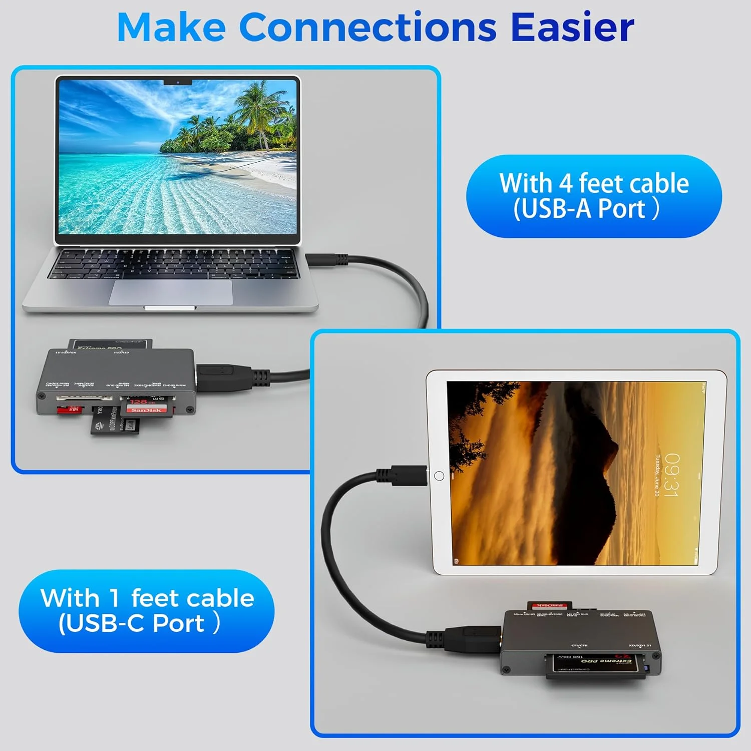 کارتخوان حافظه 7 در 1، کارتخوان USB 3.0 با سرعت 5 گیگابیت بر ثانیه، قابلیت خواندن 7 کارت به طور همزمان برای کارت حافظه دوربین SD/Micro SD/MS/CF/MMC/XD/SDHC/SDXC (همراه با 2 کابل USB A و C به Mirco B 3.0) کارتخوان حافظه 7 در 1، کارتخوان USB 3.0 با سرعت 5 گیگابیت بر ثانیه، قابلیت خواندن 7 کارت به طور همزمان برای کارت حافظه دوربین SD/Micro SD/MS/CF/MMC/XD/SDHC/SDXC (همراه با 2 کابل USB A و C به Mirco B 3.0)