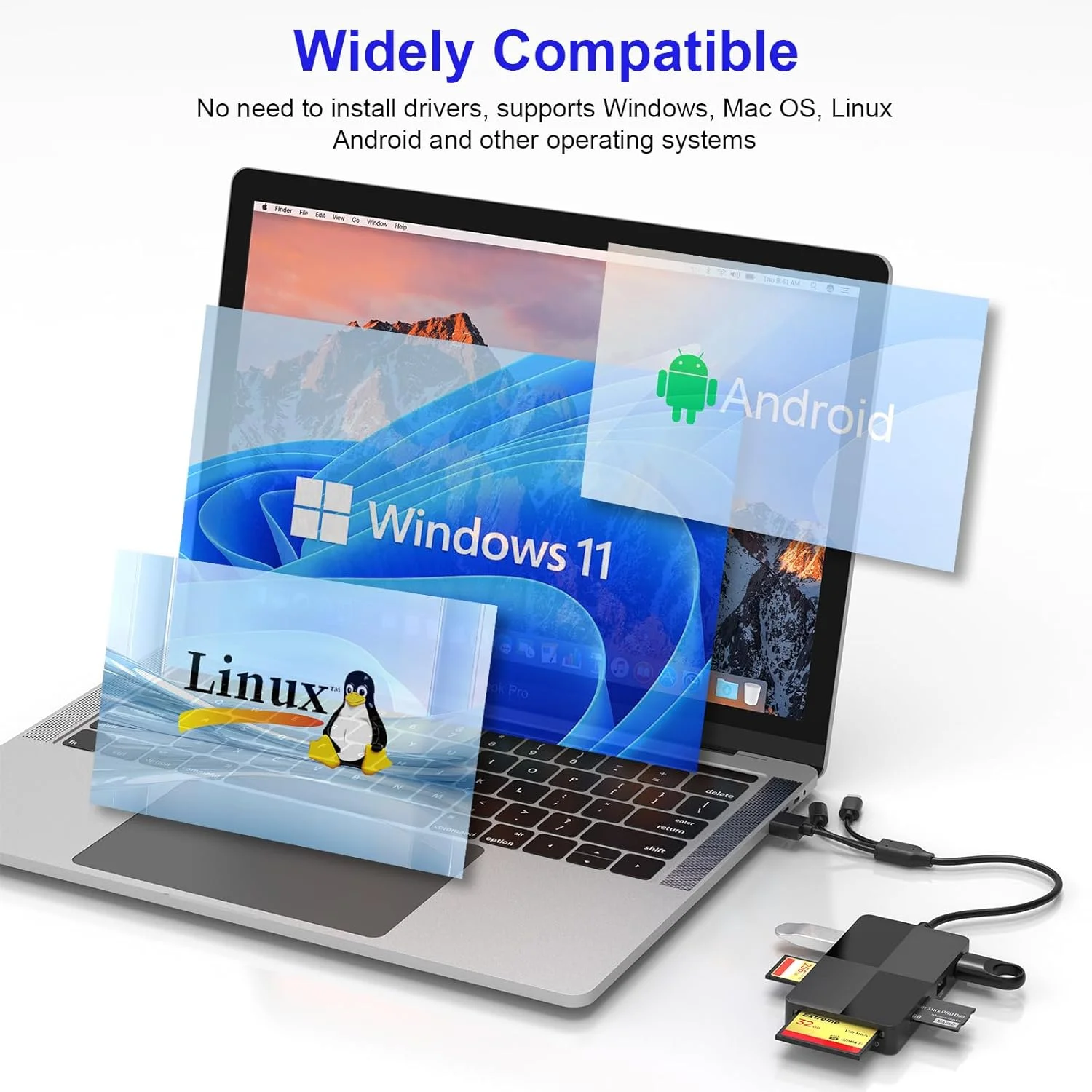 آداپتور کارت حافظه Duo pro - کارت خوان 8 در 1 SD/TF/MS/CF/XD با 3 پورت USB اضافی، پشتیبانی از کارت Micro SD/SDHC/XD، آداپتور USB C Lightning OTG، کارت خوان چند منظوره برای کامپیوتر/آیفون