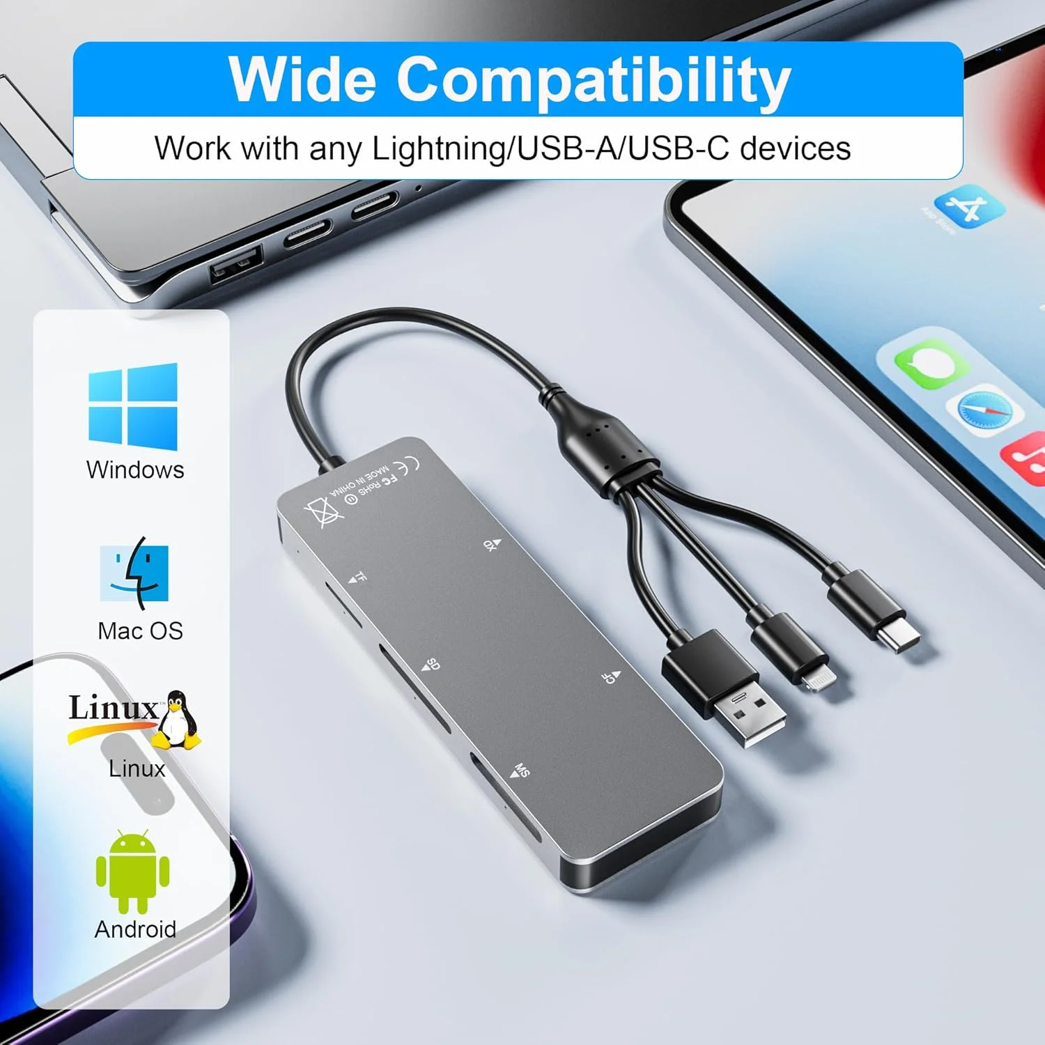 آداپتور کارت حافظه پرو Duo 5 در 1، کارت خوان چند منظوره حافظه، پشتیبانی از کارت های تصویری SD/TF/CF/MS/XD برای کامپیوتر/USB-C/آیفون، کارت خوان پرو Duo برای آیفون با لایتنینگ+USB A+USB C آداپتور کارت حافظه پرو Duo 5 در 1، کارت خوان چند منظوره حافظه، پشتیبانی از کارت های تصویری SD/TF/CF/MS/XD برای کامپیوتر/USB-C/آیفون، کارت خوان پرو Duo برای آیفون با لایتنینگ+USB A+USB C