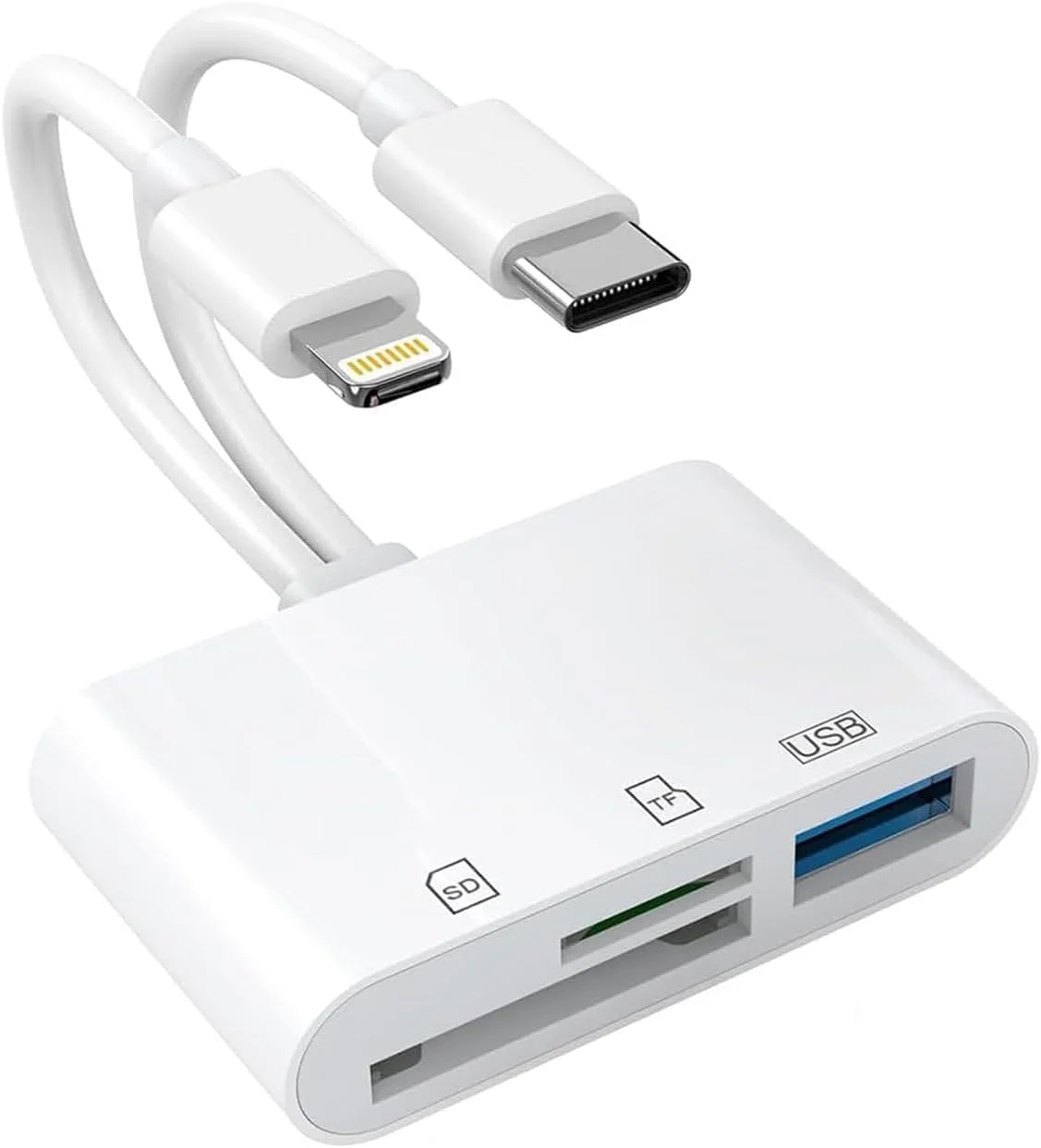 کارت خوان USB SD برای آیفون، کارت خوان SD، کانکتورهای دو پورت MBODMI USB-C و لایتنینگ، آداپتور دوربین دیجیتال به USB C آیفون، کارت خوان حافظه پشتیبانی از SD/Micro SD/USB 3.0 بدون نیاز به برنامه