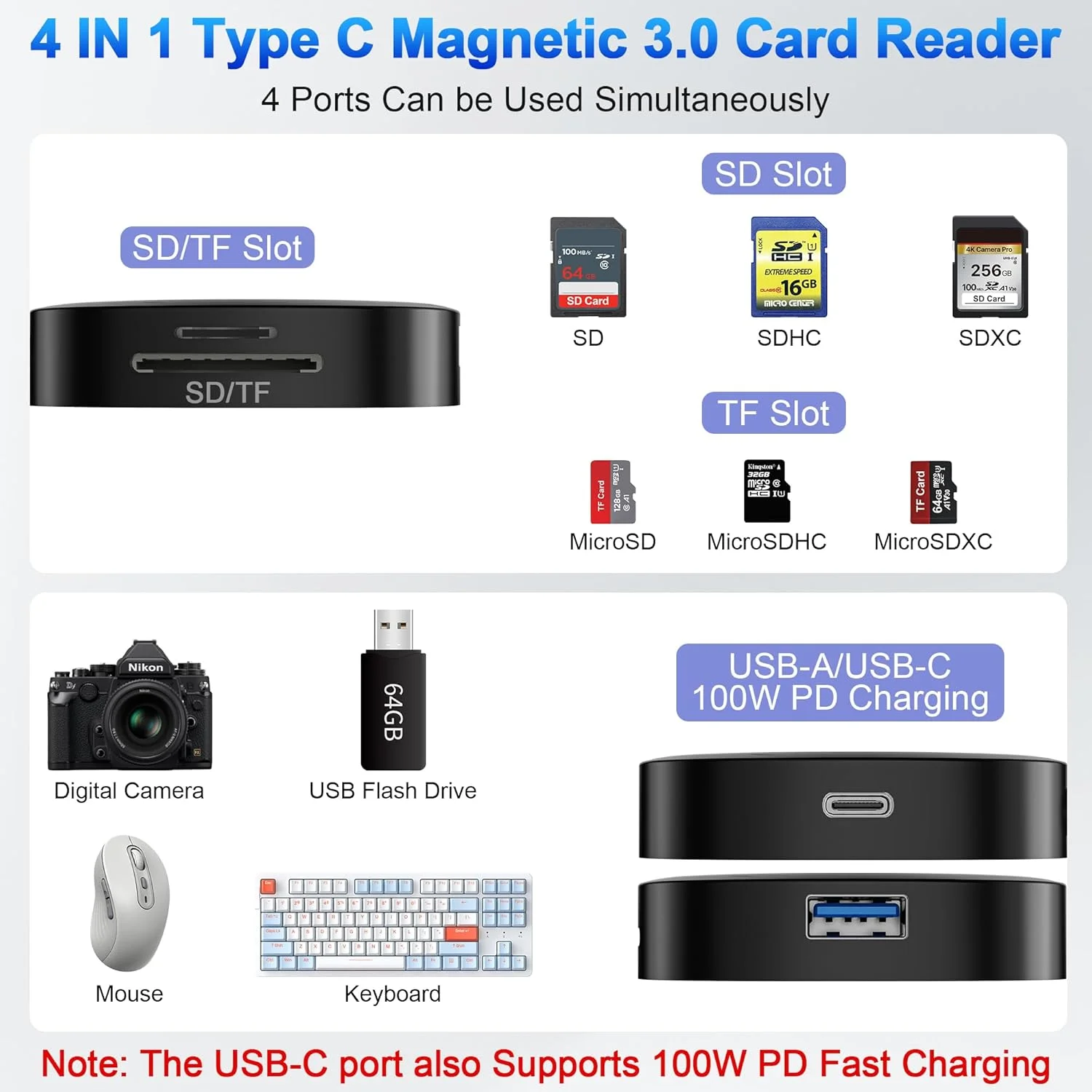 کارت خوان مغناطیسی SD USB C، کارت خوان حافظه مغناطیسی با اسلات 3.0 SD/TF، پورت USB-A، شارژ USB-C 100W PD، آداپتور کارت SD مگسیف با انتقال داده 5 گیگابیت بر ثانیه USB 3.0 برای آیفون 16/15، لپ تاپ کارت خوان مغناطیسی SD USB C، کارت خوان حافظه مغناطیسی با اسلات 3.0 SD/TF، پورت USB-A، شارژ USB-C 100W PD، آداپتور کارت SD مگسیف با انتقال داده 5 گیگابیت بر ثانیه USB 3.0 برای آیفون 16/15، لپ تاپ