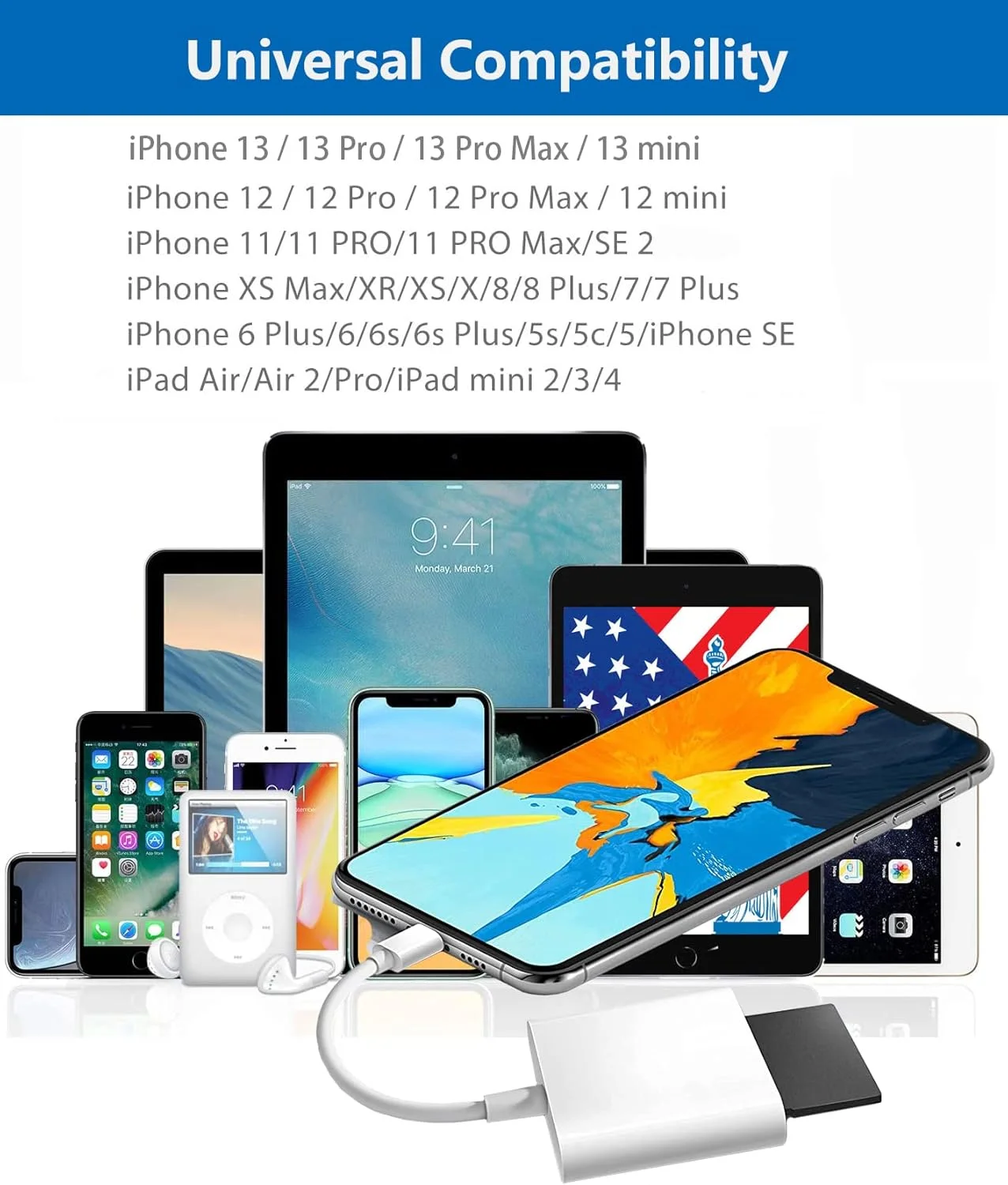 تبدیل لایتنینگ اپل به کارت حافظه SD و TF با دو درگاه برای آیفون/آیپد، آداپتور کارت حافظه دوربین 2 در 1 میکرو SD TF، اتصال و استفاده آسان تبدیل لایتنینگ اپل به کارت حافظه SD و TF با دو درگاه برای آیفون/آیپد، آداپتور کارت حافظه دوربین 2 در 1 میکرو SD TF، اتصال و استفاده آسان