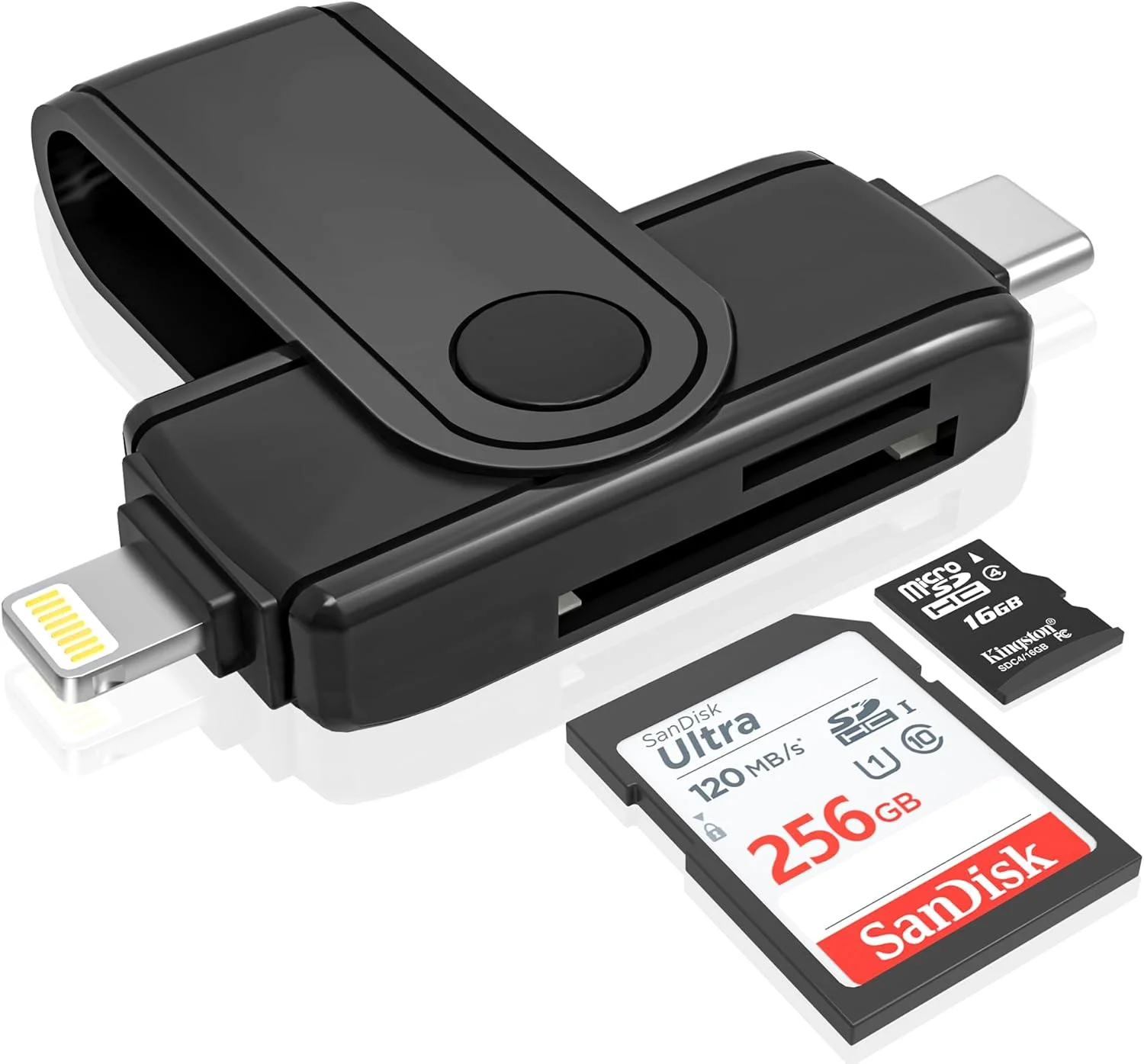 کارت خوان USB C لایتنینگ SD برای آیفون 15 آیپد مک - آداپتور کارت Micro SD/SD دو در یک (خواندن دو کارت به طور همزمان)، آداپتور دوربین دیجیتال قابل حمل، کارت خوان حافظه، اتصال و پخش