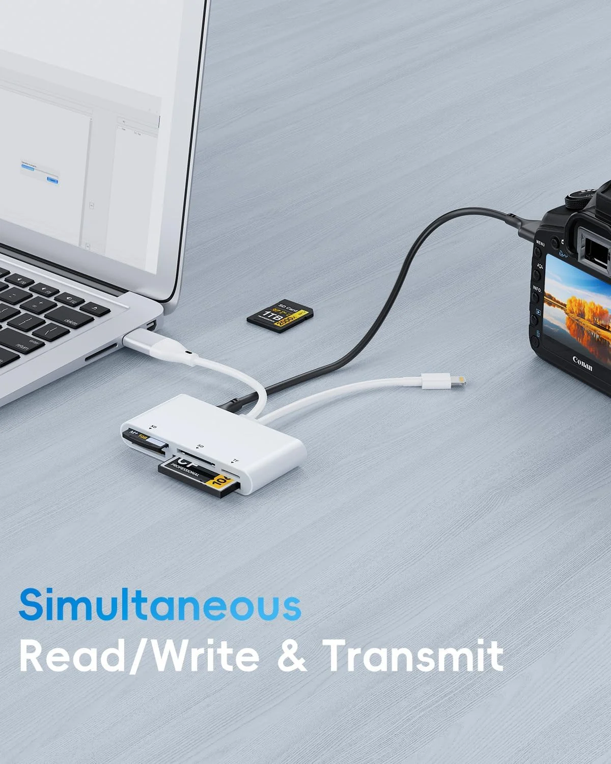 آداپتور کارت حافظه پرو Duo برای آیفون/آیپد با اتصالات لایتنینگ، تایپ سی و یو‌اس‌بی A؛ سازگار با کارت‌های MS/XD/CF/TF/SD؛ کارت‌خوان چندگانه برای ویندوز، مک، اندروید، آیفون/آیپد