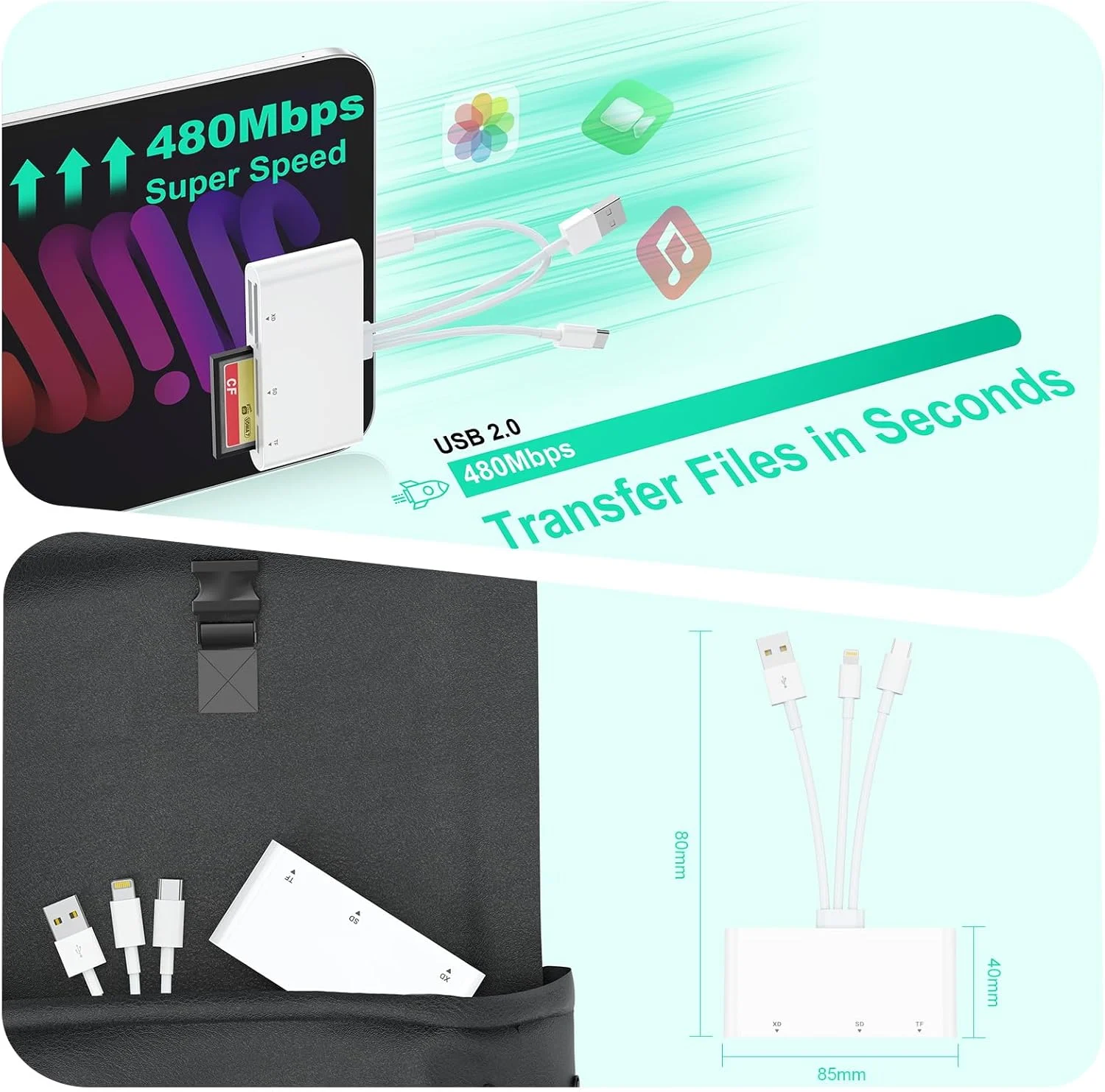 کارت خوان حافظه 8 در 1 لایتنینگ/USB C/USB A برای آیفون 15 14 13/آیپد/اندروید/سامسونگ/مک بوک/لپ تاپ/دوربین/هارد دیسک/فلش درایو، آداپتور حافظه OTG برای SD/TF/CF/XD/MS/Micro SD/SDHC XC/MMC کارت خوان حافظه 8 در 1 لایتنینگ/USB C/USB A برای آیفون 15 14 13/آیپد/اندروید/سامسونگ/مک بوک/لپ تاپ/دوربین/هارد دیسک/فلش درایو، آداپتور حافظه OTG برای SD/TF/CF/XD/MS/Micro SD/SDHC XC/MMC