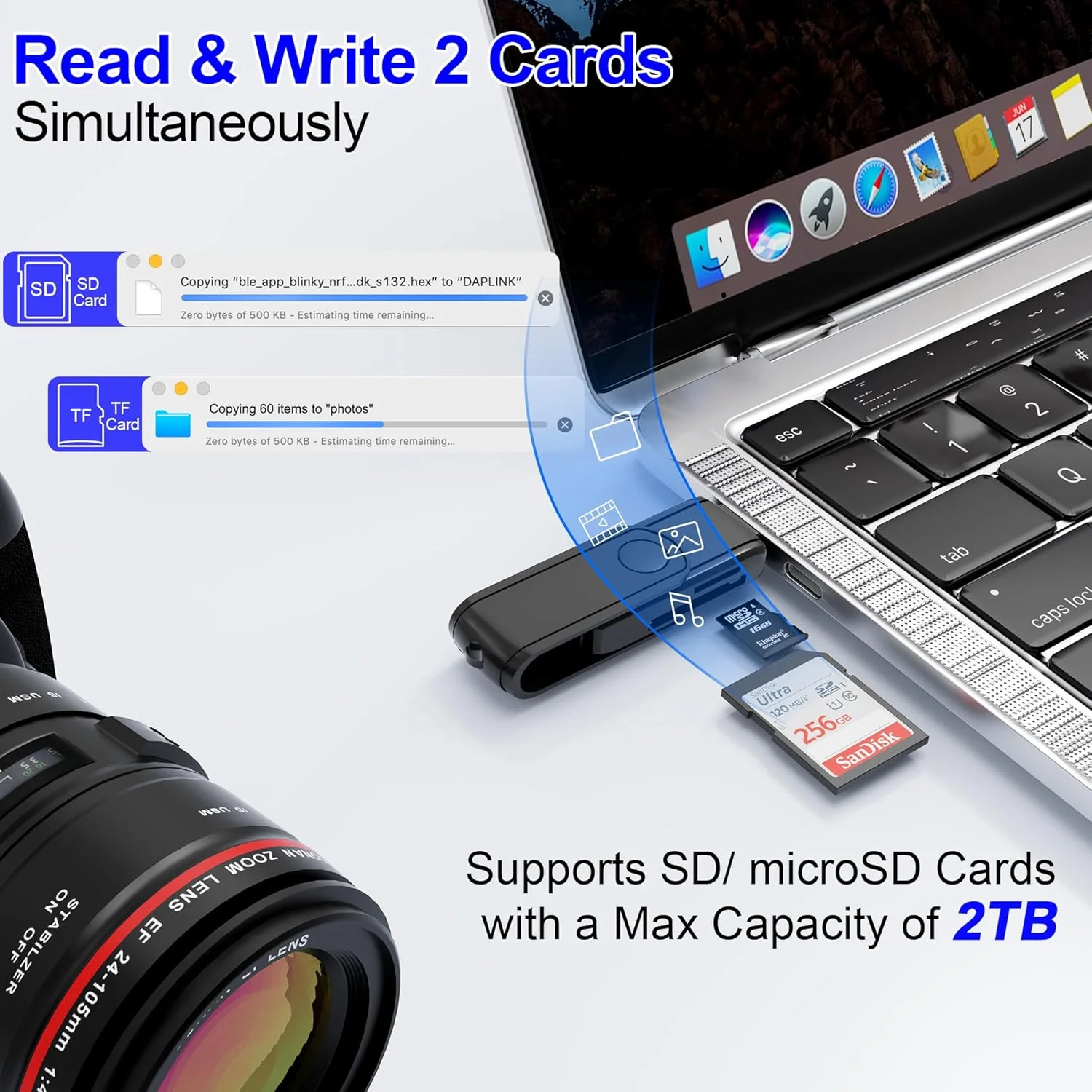 کارت خوان USB C لایتنینگ SD برای آیفون 15 آیپد مک - آداپتور کارت Micro SD/SD دو در یک (خواندن دو کارت به طور همزمان)، آداپتور دوربین دیجیتال قابل حمل، کارت خوان حافظه، اتصال و پخش