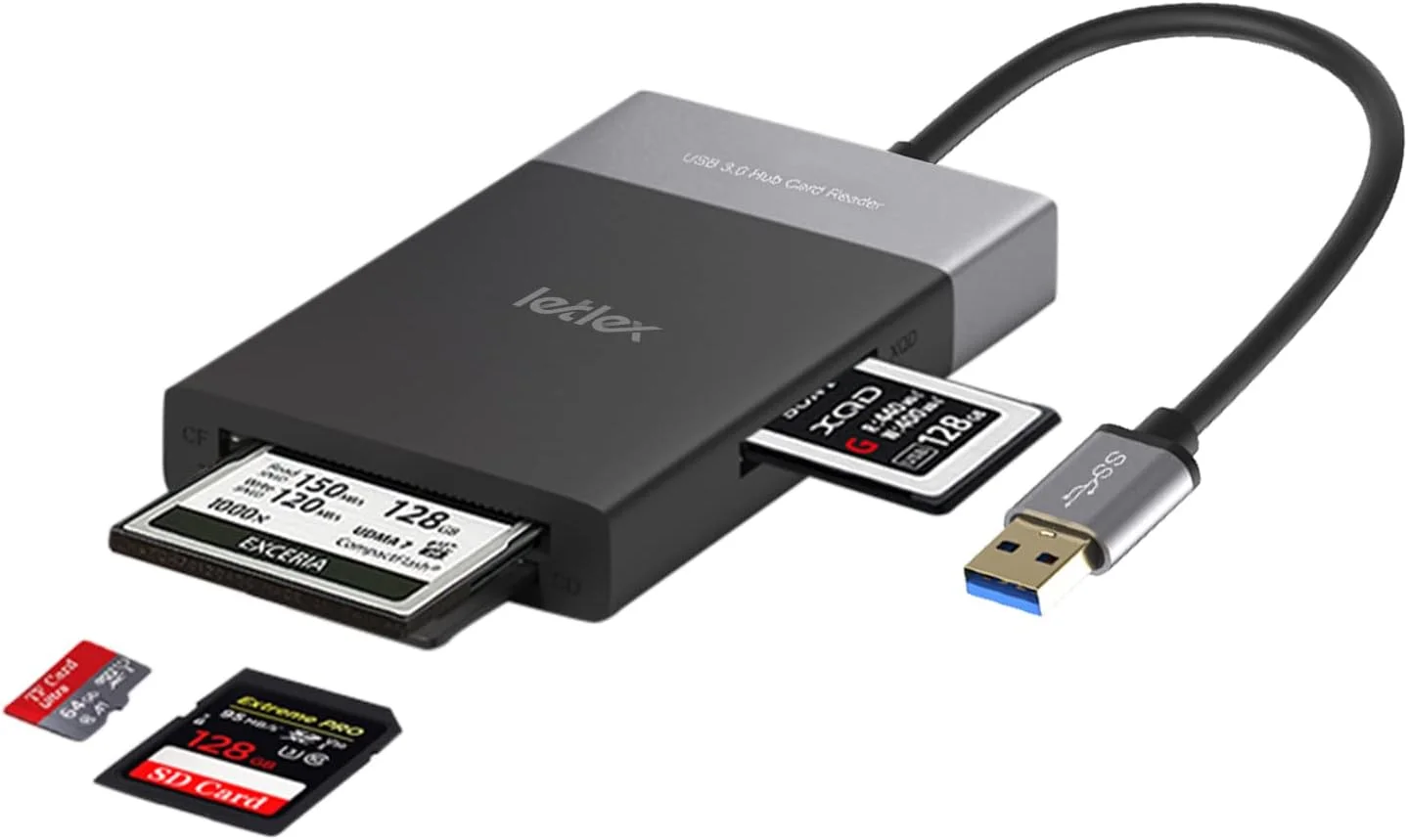 هاب USB نوع A شش در یک، کارت خوان چند پورت خارجی SD TF CF و XQD، پورت های USB 3.0، اتصال و پخش، انتقال داده با سرعت بالا