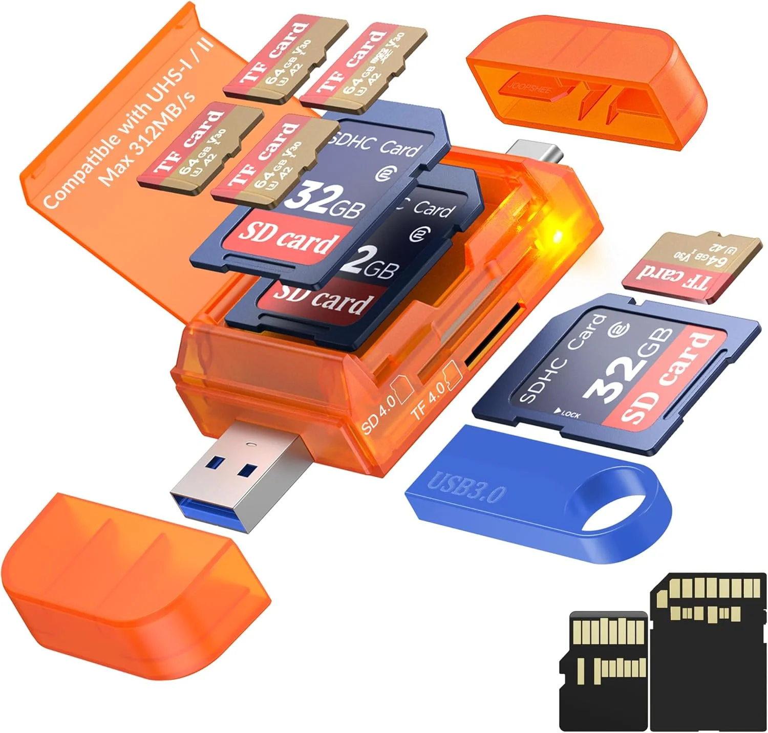 کارت خوان USB Type C 3.0 3.1 SD و MicroSD 4.0، آداپتور حافظه خارجی دو اسلات UHS-II با سرعت بالا 312 مگابایت بر ثانیه برای MicroSD، SDXC، SDHC، سازگار با تلفن/پد 15/16، مک پرو/ایر، لپ تاپ، تبلت کارت خوان USB Type C 3.0 3.1 SD و MicroSD 4.0، آداپتور حافظه خارجی دو اسلات UHS-II با سرعت بالا 312 مگابایت بر ثانیه برای MicroSD، SDXC، SDHC، سازگار با تلفن/پد 15/16، مک پرو/ایر، لپ تاپ، تبلت