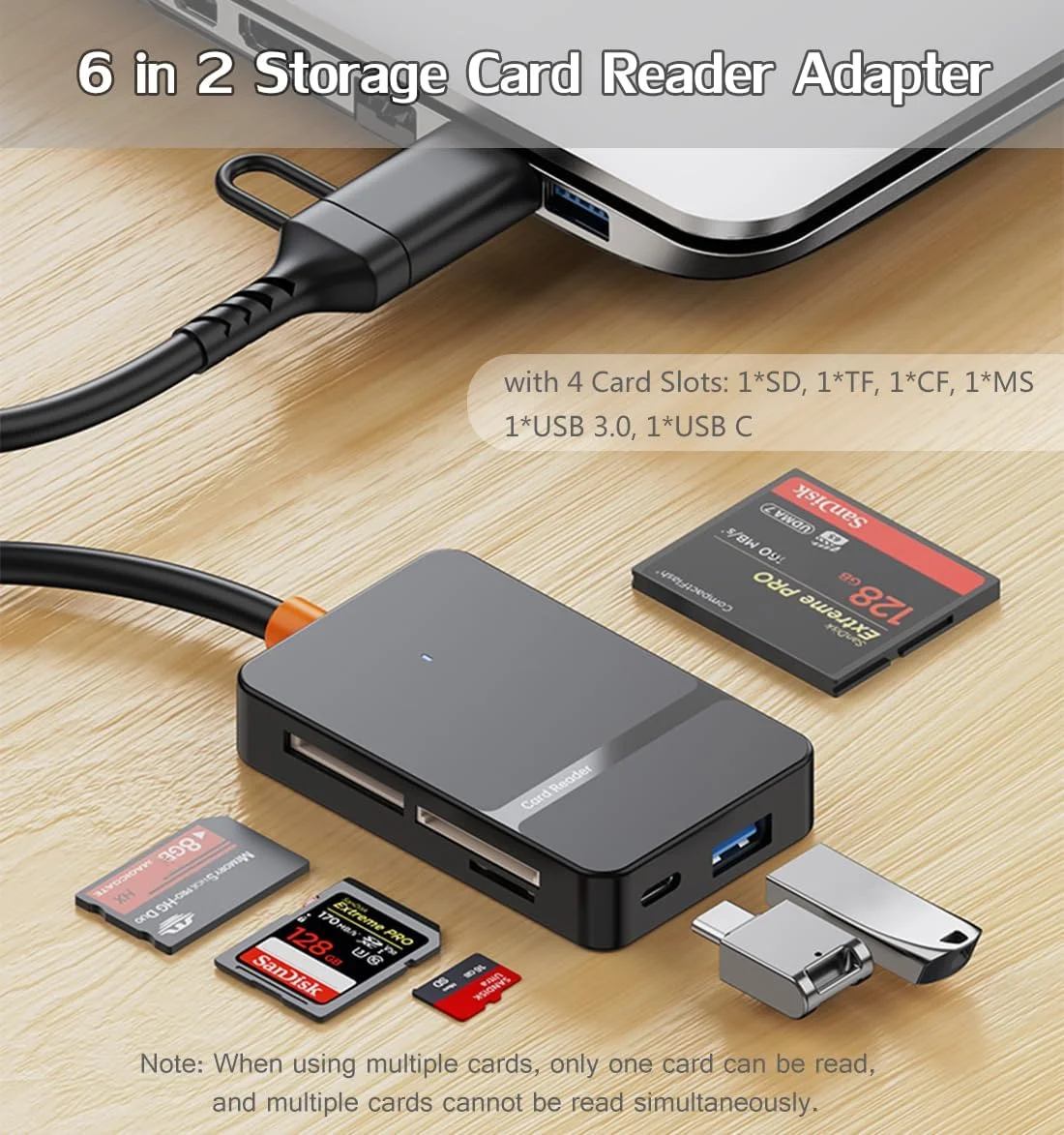 کارت خوان چند منظوره USB C USB 3.0 با رابط دوگانه، آداپتور OTG، دارای 4 اسلات کارت، پورت های USB C/A، سرعت 5 گیگابیت بر ثانیه، ظرفیت 2 ترابایت، مناسب برای کارت های SD MS CF TF، سازگار با iPhone/iPad/MacBook/Samsung