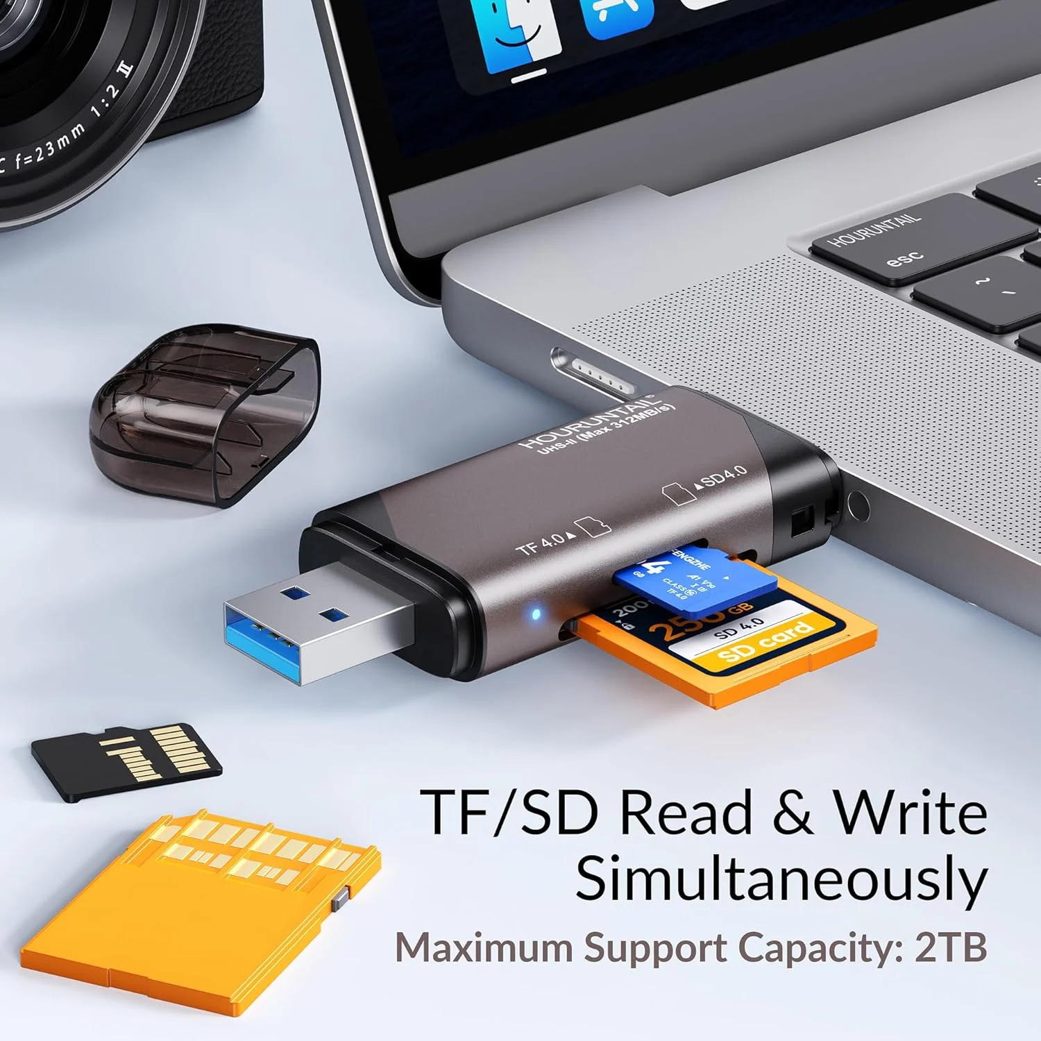 کارت خوان USB Type C 3.0 3.1 SD&TF 4.0، آداپتور حافظه خارجی دوگانه با سرعت بالا 312 مگابایت بر ثانیه UHS-II برای SDXC، SDHC، MicroSD، MMC، RS-MMC، Micro SDXC، Micro SDHC اندروید، کامپیوتر و مک