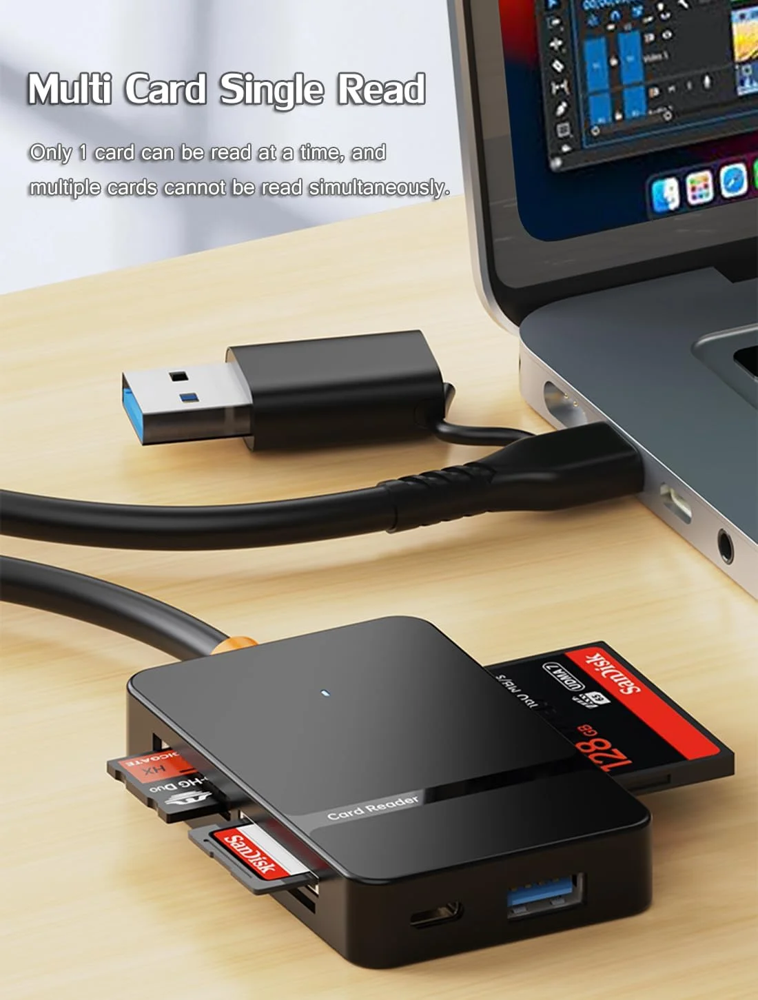 کارت خوان چند منظوره USB C USB 3.0 با رابط دوگانه، آداپتور OTG، دارای 4 اسلات کارت، پورت های USB C/A، سرعت 5 گیگابیت بر ثانیه، ظرفیت 2 ترابایت، مناسب برای کارت های SD MS CF TF، سازگار با iPhone/iPad/MacBook/Samsung