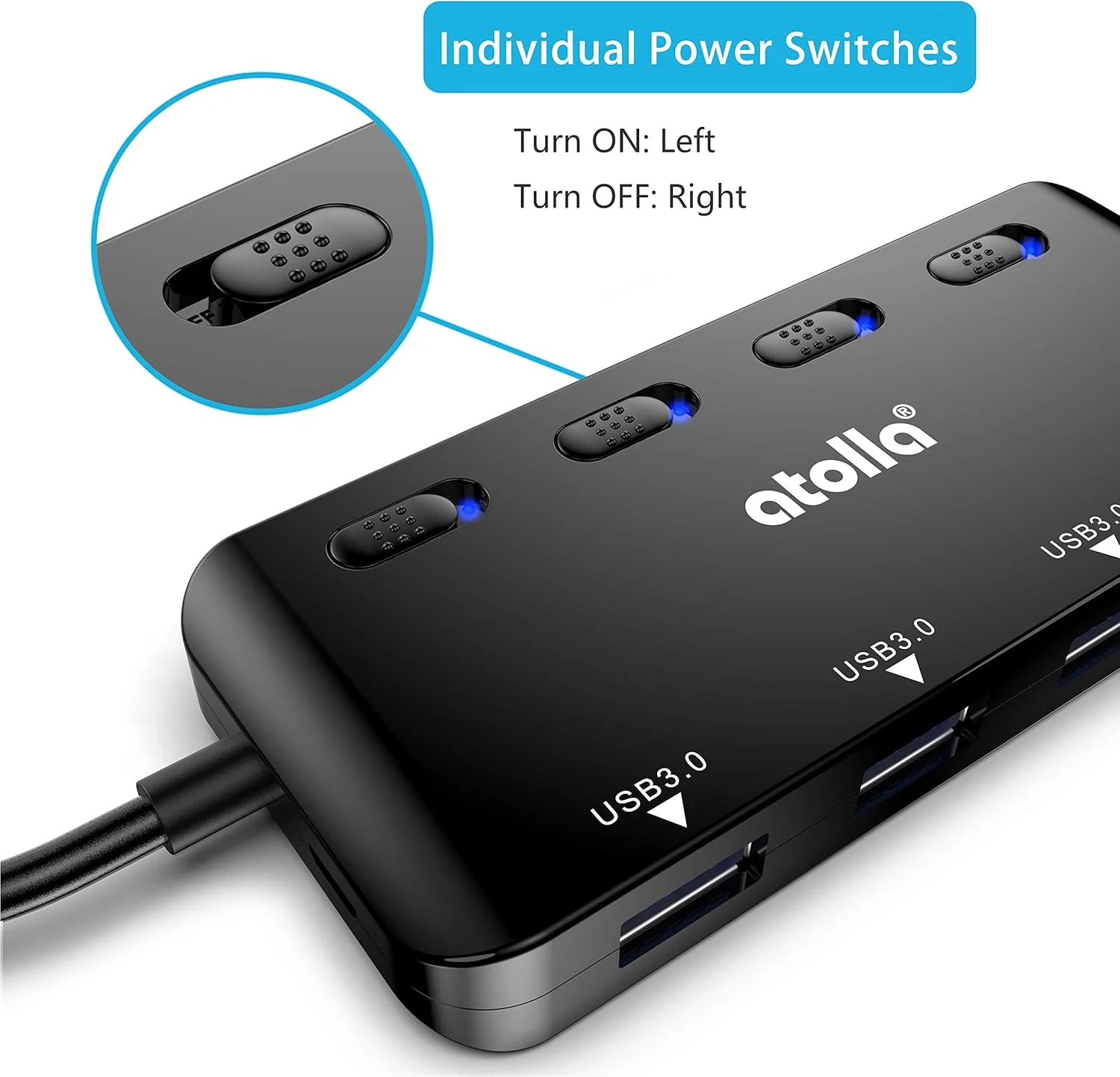 هاب USB آتولا با کارت خوان SD/Micro SD، اسپلیتر USB با 3 پورت USB، 2 اسلات کارت و سوئیچ های روشن/خاموش LED جداگانه