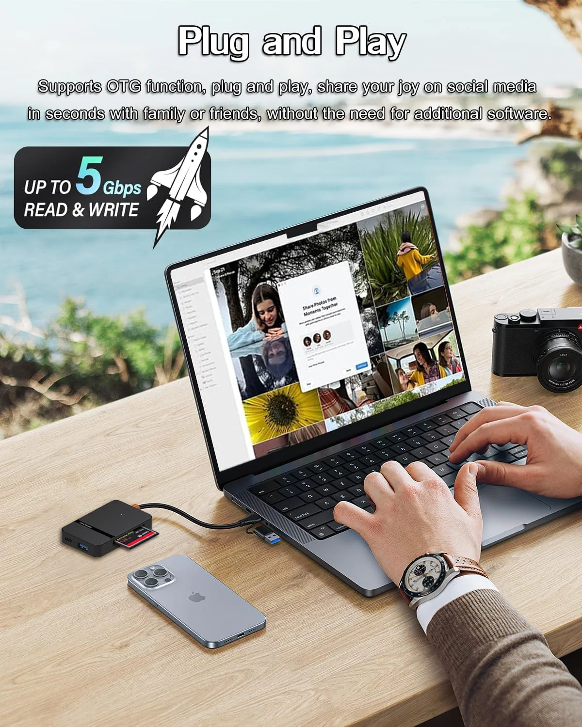 کارت خوان چند منظوره USB C USB 3.0 با رابط دوگانه، آداپتور OTG، دارای 4 اسلات کارت، پورت های USB C/A، سرعت 5 گیگابیت بر ثانیه، ظرفیت 2 ترابایت، مناسب برای کارت های SD MS CF TF، سازگار با iPhone/iPad/MacBook/Samsung