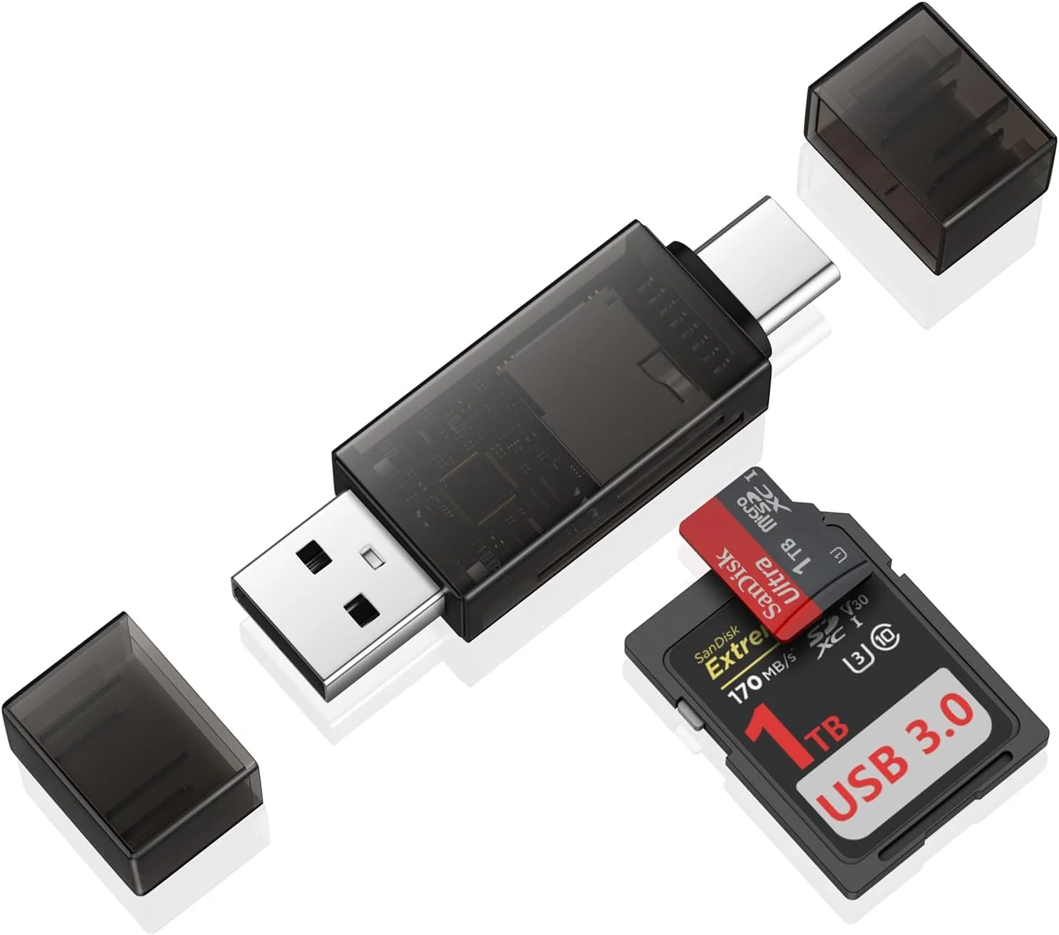 کارت خوان SD، آداپتور کارت Micro SD به USB C با سرعت بالا USB 3.0 دو اسلات، کارت خوان حافظه برای SD/Micro SD/SDHC/SDXC/MMC، سازگار با iPhone 17 16 Pro Samsung S25 A17 MacBook Pro/Air Chromebook کارت خوان SD، آداپتور کارت Micro SD به USB C با سرعت بالا USB 3.0 دو اسلات، کارت خوان حافظه برای SD/Micro SD/SDHC/SDXC/MMC، سازگار با iPhone 17 16 Pro Samsung S25 A17 MacBook Pro/Air Chromebook