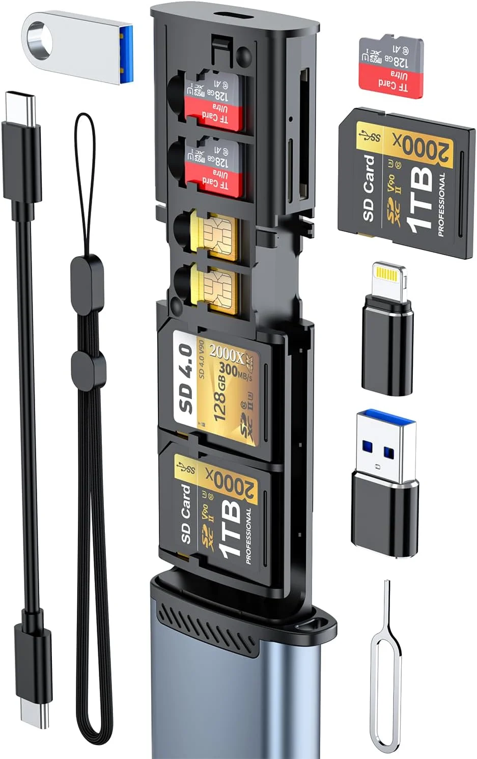 کیف نگهدارنده کارت حافظه SD با کارت خوان پرسرعت USB 3.1 Type-C SD/TF، کارت خوان SD برای آیفون، اندروید، دوربین های تریل و پهپادها، آداپتور کارت خوان میکرو SD با قابلیت اتصال و پخش کیف نگهدارنده کارت حافظه SD با کارت خوان پرسرعت USB 3.1 Type-C SD/TF، کارت خوان SD برای آیفون، اندروید، دوربین های تریل و پهپادها، آداپتور کارت خوان میکرو SD با قابلیت اتصال و پخش