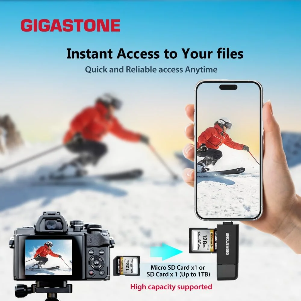 کارت خوان گیگاستون SD، کارت خوان 5 در 1 USB-A/USB-C، دو اسلات برای SD/Micro SD/SDHC/SDXC، سازگار با لپ تاپ، کامپیوتر، iPhone16/15، MacBook Pro/Air، iPad Pro، اندروید