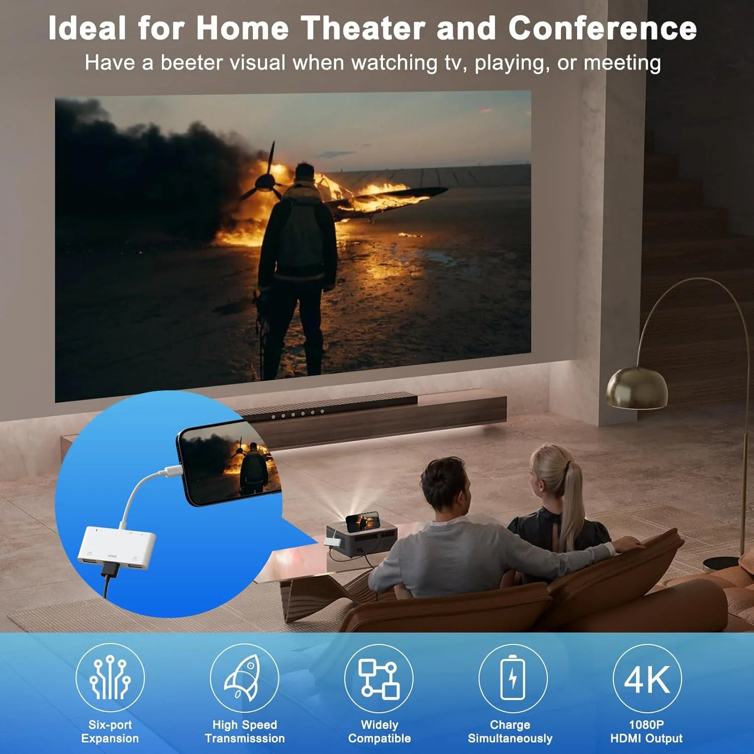 تبدیل لایتنینگ به HDMI با پورت USB، کارت خوان SD برای آیفون، آداپتور دوربین 6 در 1 برای آیفون، پشتیبانی از کیبورد MIDI، ماوس، تلویزیون HD/پروژکتور/مانیتور، اتصال و پخش تبدیل لایتنینگ به HDMI با پورت USB، کارت خوان SD برای آیفون، آداپتور دوربین 6 در 1 برای آیفون، پشتیبانی از کیبورد MIDI، ماوس، تلویزیون HD/پروژکتور/مانیتور، اتصال و پخش