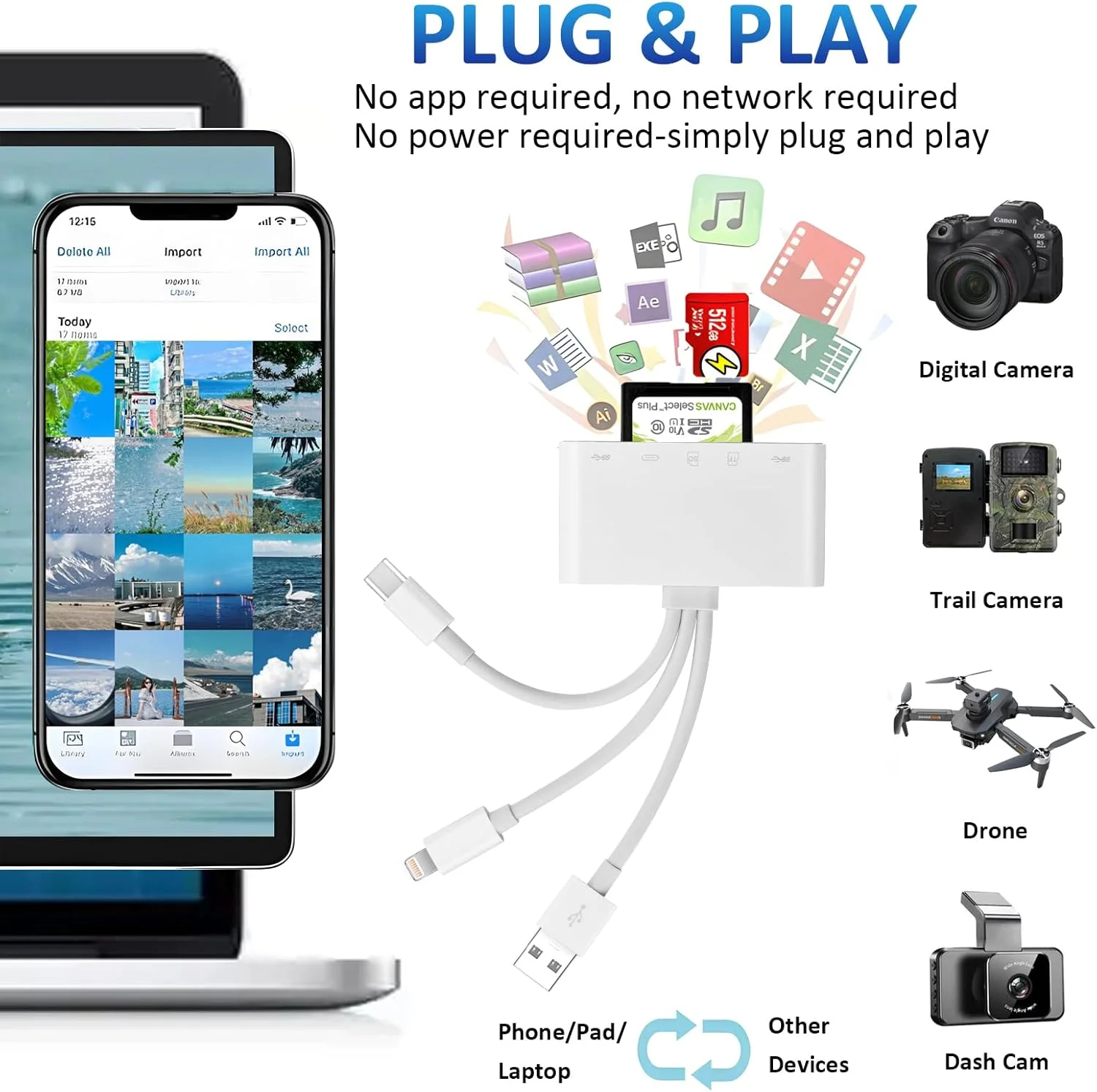 کارت خوان حافظه 5 در 1، آداپتور Type C دارای گواهی MFi برای مک، آیپد، دستگاه های USB C و USB A، پشتیبانی از SD/Micro SD/SDHC/SDXC/MMC کارت خوان حافظه 5 در 1، آداپتور Type C دارای گواهی MFi برای مک، آیپد، دستگاه های USB C و USB A، پشتیبانی از SD/Micro SD/SDHC/SDXC/MMC