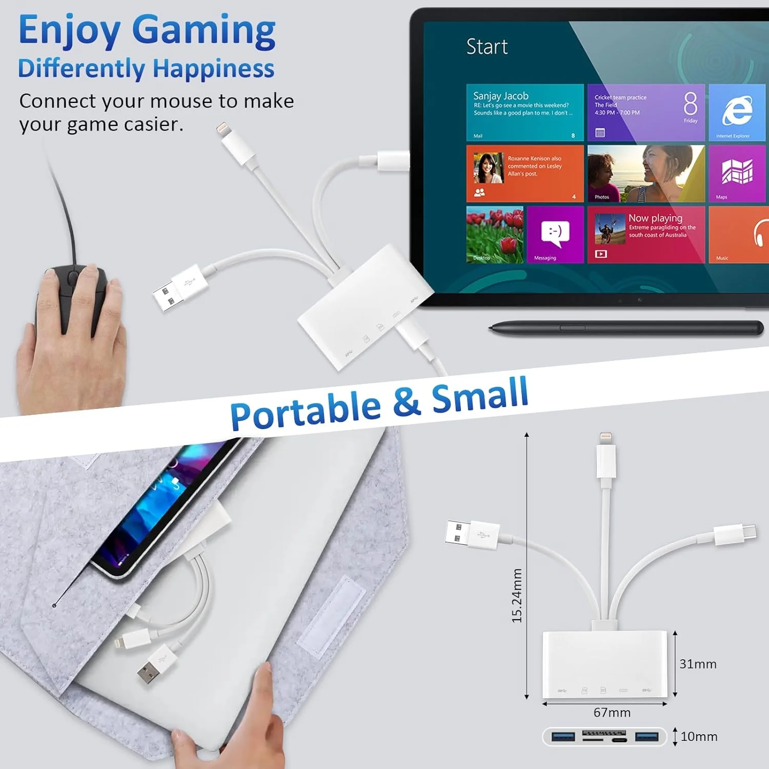 کارت خوان حافظه 5 در 1، آداپتور Type C دارای گواهی MFi برای مک، آیپد، دستگاه های USB C و USB A، پشتیبانی از SD/Micro SD/SDHC/SDXC/MMC کارت خوان حافظه 5 در 1، آداپتور Type C دارای گواهی MFi برای مک، آیپد، دستگاه های USB C و USB A، پشتیبانی از SD/Micro SD/SDHC/SDXC/MMC