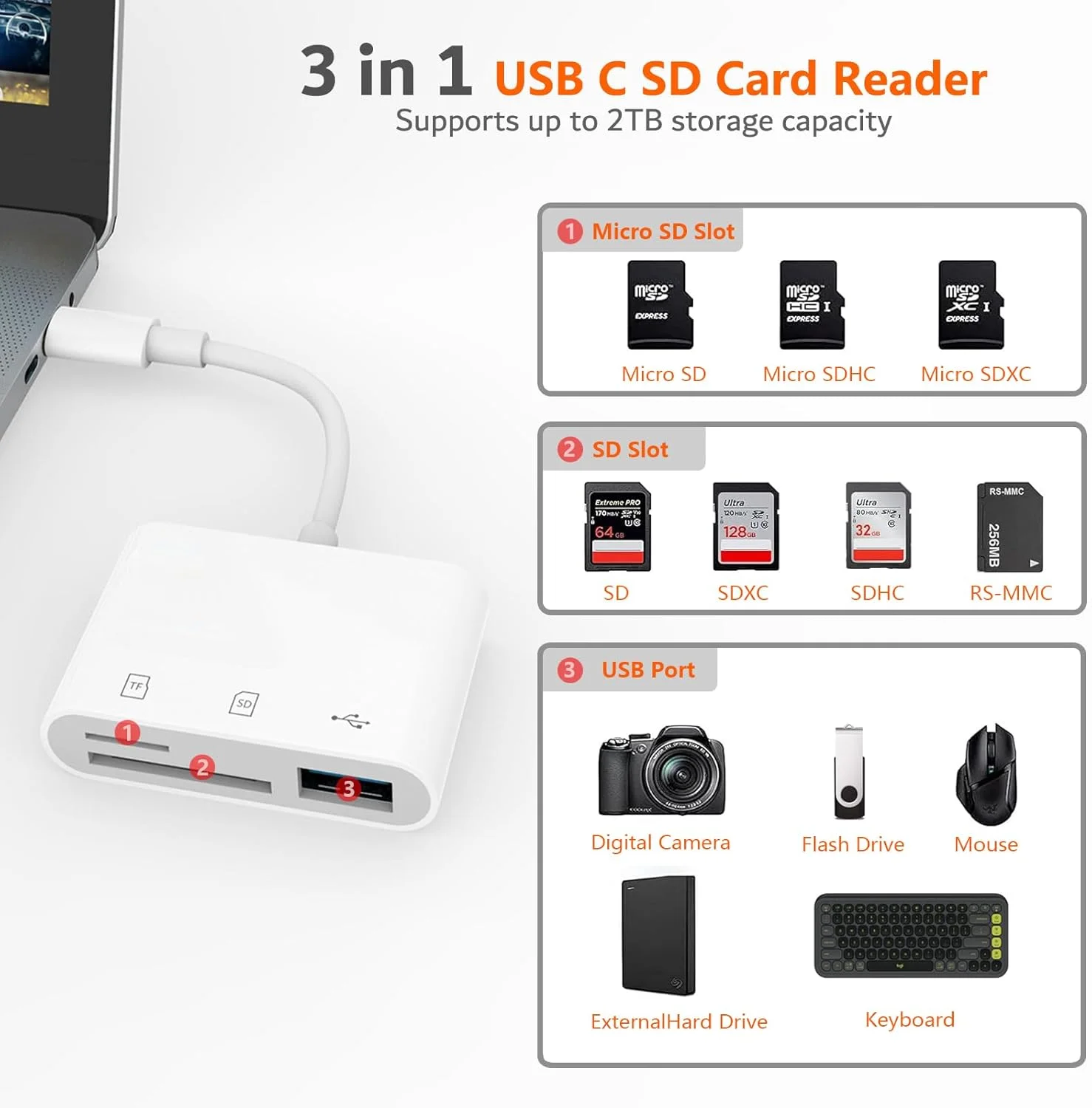 کارت خوان USB C SD برای آیفون 17/16/15، کارت خوان حافظه با پورت های SD Micro SD و USB، آداپتور دوربین دیجیتال سازگار با آیپد، مک، مک بوک پرو/ایر، Kodak Pixpro و سایر دستگاه های Type C کارت خوان USB C SD برای آیفون 17/16/15، کارت خوان حافظه با پورت های SD Micro SD و USB، آداپتور دوربین دیجیتال سازگار با آیپد، مک، مک بوک پرو/ایر، Kodak Pixpro و سایر دستگاه های Type C