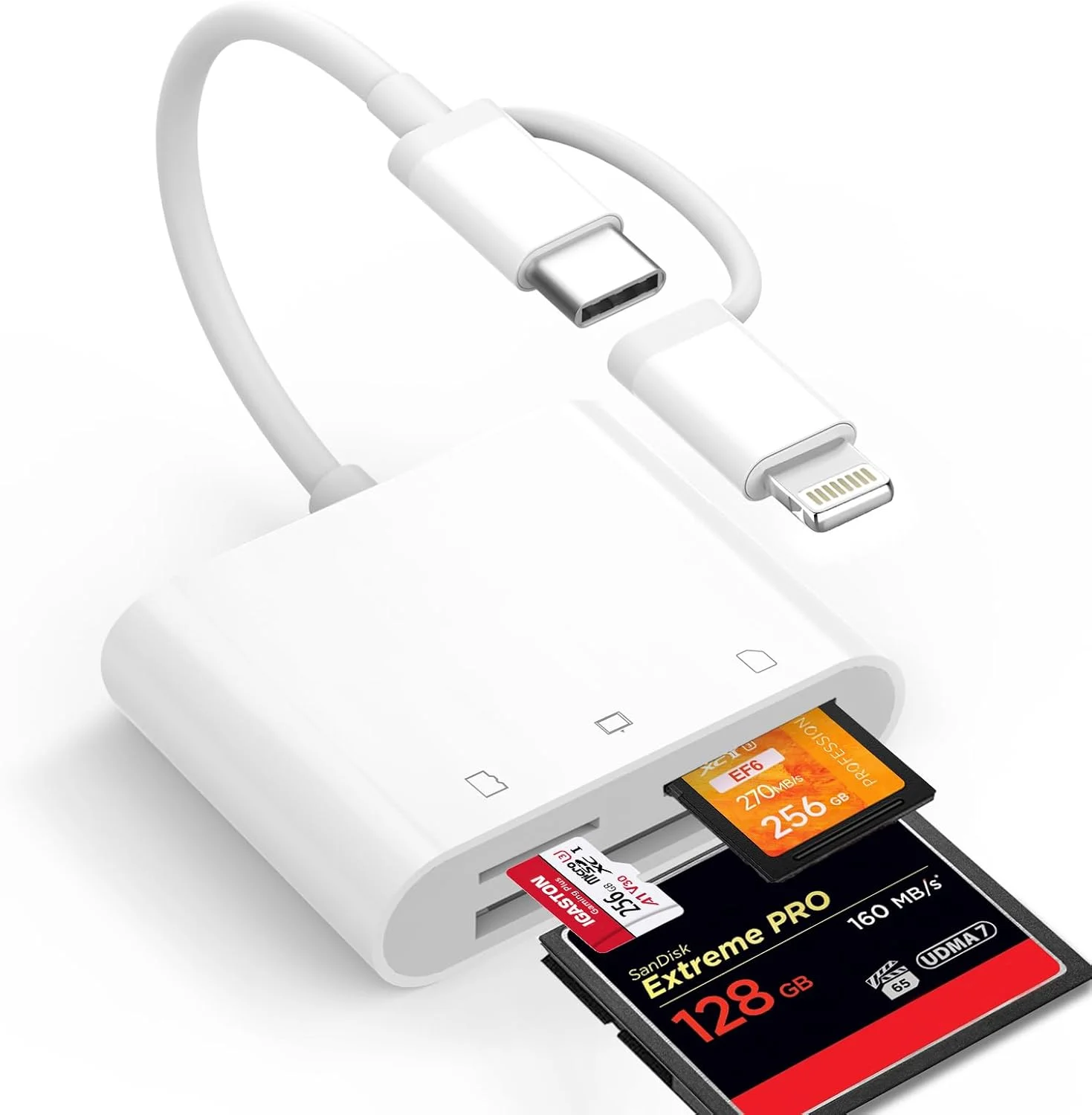 کارت خوان CF SD برای آیفون، آیپد، مک، دارای دو پورت (لایتنینگ و USB C)، آداپتور کارت حافظه دوربین دیجیتال به آیفون با 3 اسلات Compact Flash/SD/MicroSD، اتصال آسان برای تلفن های اندرویدی و لپ تاپ کارت خوان CF SD برای آیفون، آیپد، مک، دارای دو پورت (لایتنینگ و USB C)، آداپتور کارت حافظه دوربین دیجیتال به آیفون با 3 اسلات Compact Flash/SD/MicroSD، اتصال آسان برای تلفن های اندرویدی و لپ تاپ