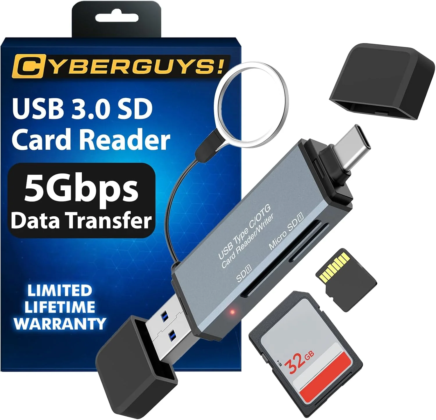 کارت خوان USB 3.0 SD Cyberguys، کانکتور دوگانه USB-C و USB-A، آداپتور کارت حافظه SD/MicroSD با سرعت بالا 5 گیگابیت بر ثانیه، کارت خوان 2 در 1 برای SDXC/SDHC/MicroSDXC، سازگار با لپ تاپ، کامپیوتر، مک، اندروید کارت خوان USB 3.0 SD Cyberguys، کانکتور دوگانه USB-C و USB-A، آداپتور کارت حافظه SD/MicroSD با سرعت بالا 5 گیگابیت بر ثانیه، کارت خوان 2 در 1 برای SDXC/SDHC/MicroSDXC، سازگار با لپ تاپ، کامپیوتر، مک، اندروید