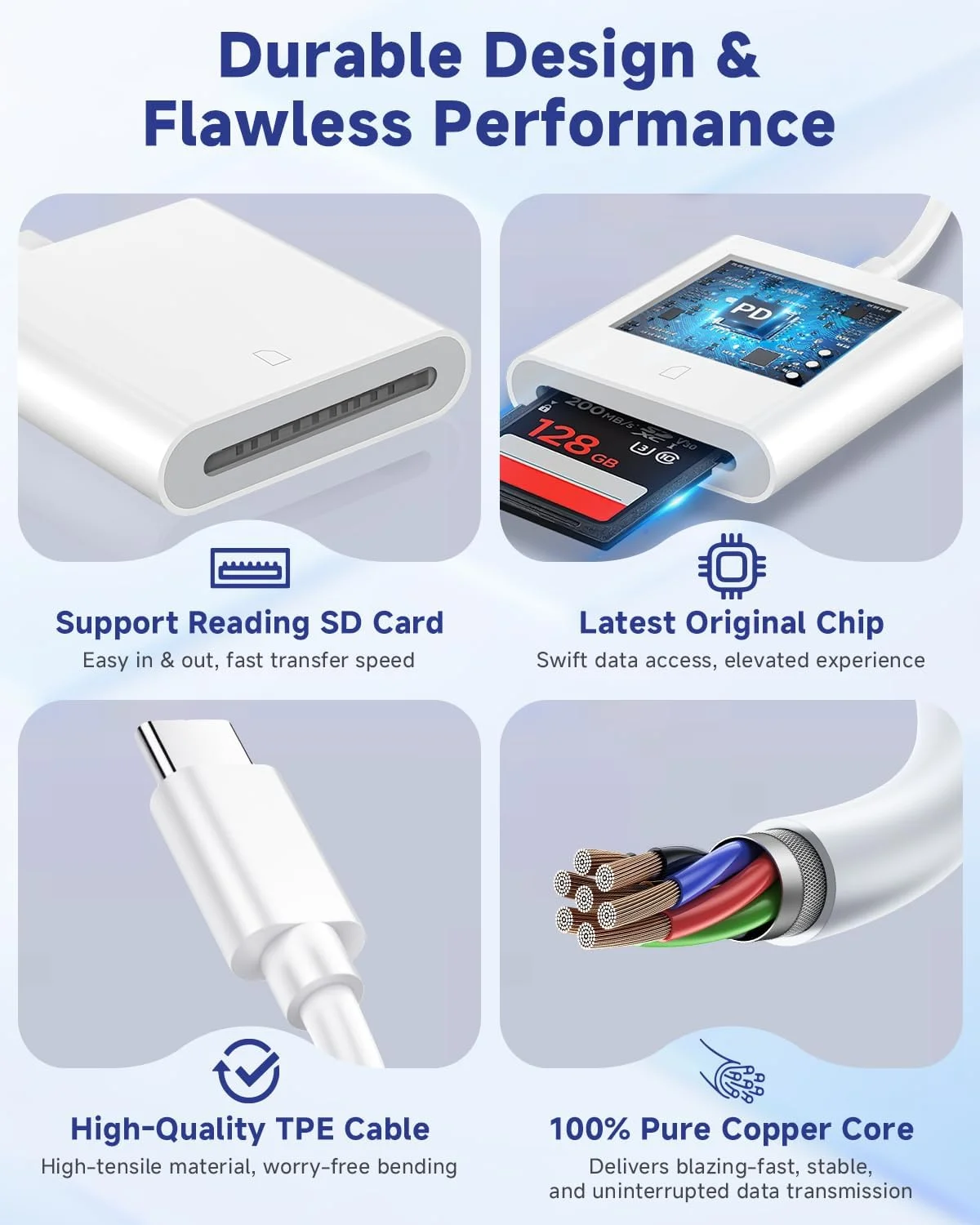 کارت خوان SD با پورت USB C، آداپتور دوربین دیجیتال Type C، اتصال آسان برای iPhone 15/16/17 Pro Max، iPad، MacBook، Galaxy، جنس TPE بادوام، برای دوربین های تله ای، عکاسان و مسافران - سفید کارت خوان SD با پورت USB C، آداپتور دوربین دیجیتال Type C، اتصال آسان برای iPhone 15/16/17 Pro Max، iPad، MacBook، Galaxy، جنس TPE بادوام، برای دوربین های تله ای، عکاسان و مسافران - سفید