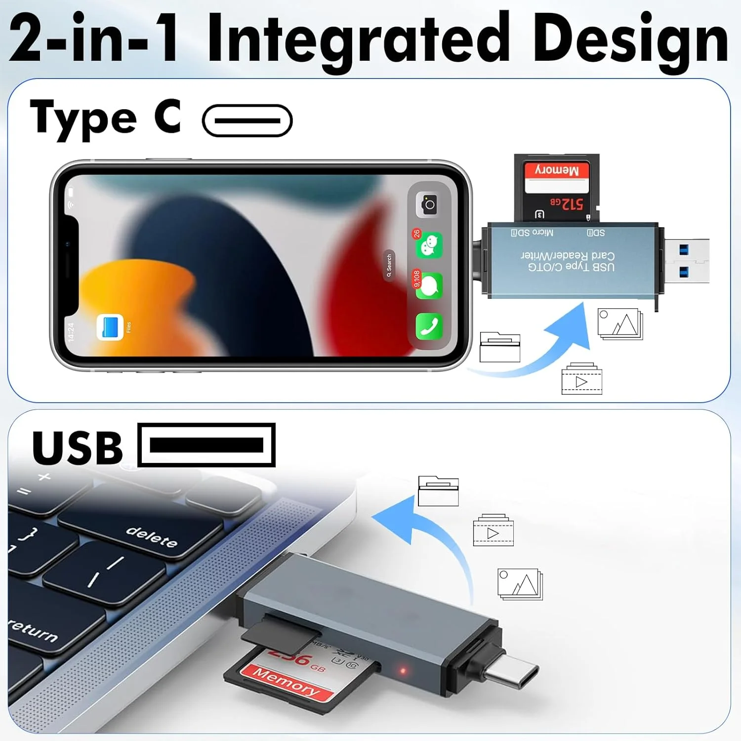 کارت خوان USB 3.0 SD Cyberguys، کانکتور دوگانه USB-C و USB-A، آداپتور کارت حافظه SD/MicroSD با سرعت بالا 5 گیگابیت بر ثانیه، کارت خوان 2 در 1 برای SDXC/SDHC/MicroSDXC، سازگار با لپ تاپ، کامپیوتر، مک، اندروید کارت خوان USB 3.0 SD Cyberguys، کانکتور دوگانه USB-C و USB-A، آداپتور کارت حافظه SD/MicroSD با سرعت بالا 5 گیگابیت بر ثانیه، کارت خوان 2 در 1 برای SDXC/SDHC/MicroSDXC، سازگار با لپ تاپ، کامپیوتر، مک، اندروید