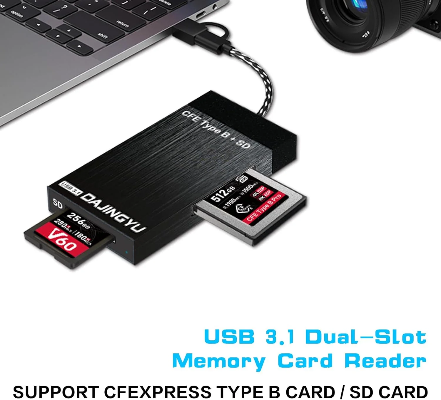 کارت خوان 3 در 1 CFexpress Type b/SD، آداپتور USB 3.2 (10Gbps) دو اسلاته سازگار با اندروید/ویندوز/مک OS/لینوکس کارت خوان 3 در 1 CFexpress Type b/SD، آداپتور USB 3.2 (10Gbps) دو اسلاته سازگار با اندروید/ویندوز/مک OS/لینوکس