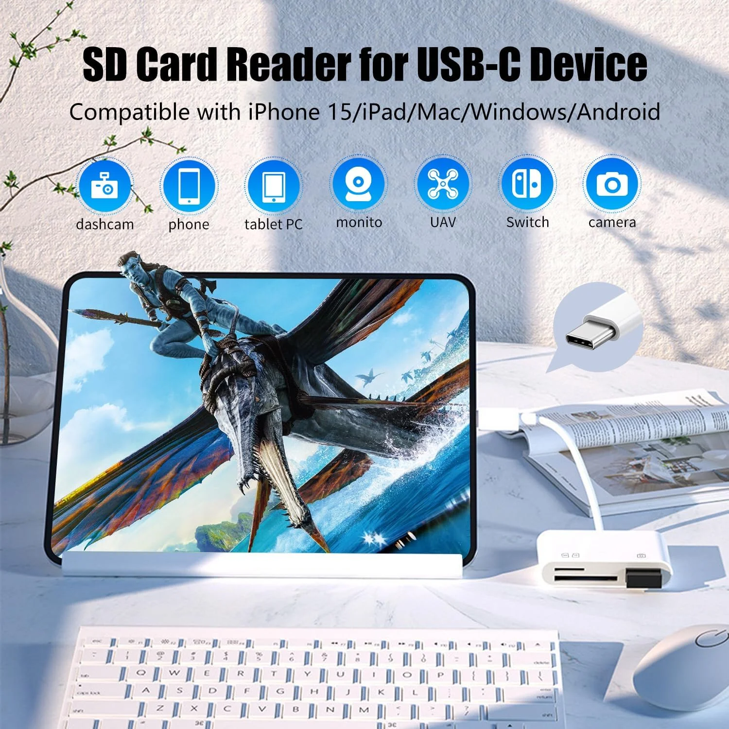 کارت خوان SD برای آیفون، کارت خوان میکرو SD 3-1 USB C (دارای پورت USB A)، آداپتور Type C به کارت SD سازگار با آیفون 15/16، لپ تاپ و دستگاه های اندرویدی، پشتیبانی از کارت های SD، SDHC، SDXC، Micro SD/SDHC/SDXC و غیره