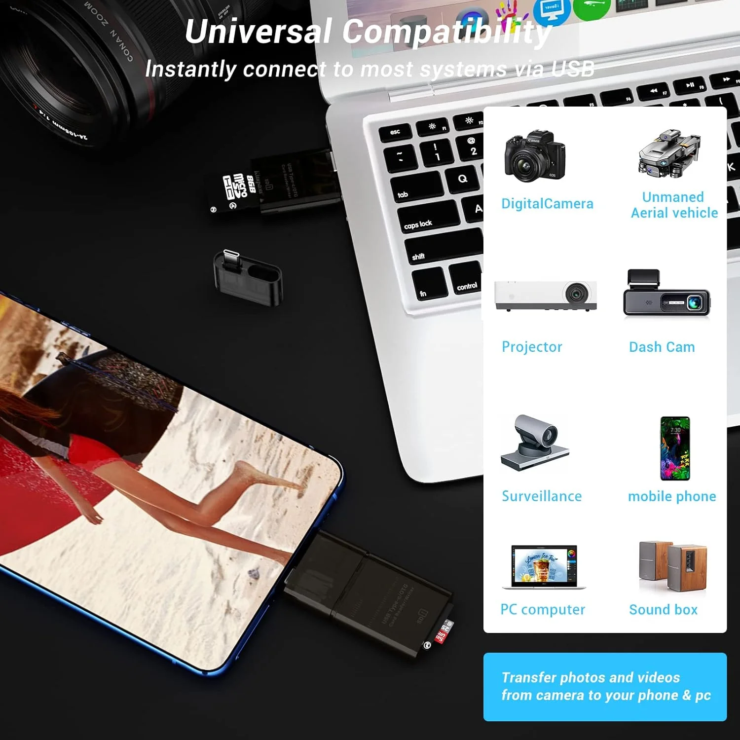 کارت خوان میکرو SD، کارت خوان COCOCKA USB-C SD 4.0، آداپتور کارت خوان حافظه 2 در 1 USB 3.0، انتقال پرسرعت برای تلفن اندروید، مک بوک پرو، کامپیوتر، تبلت (قهوه ای)