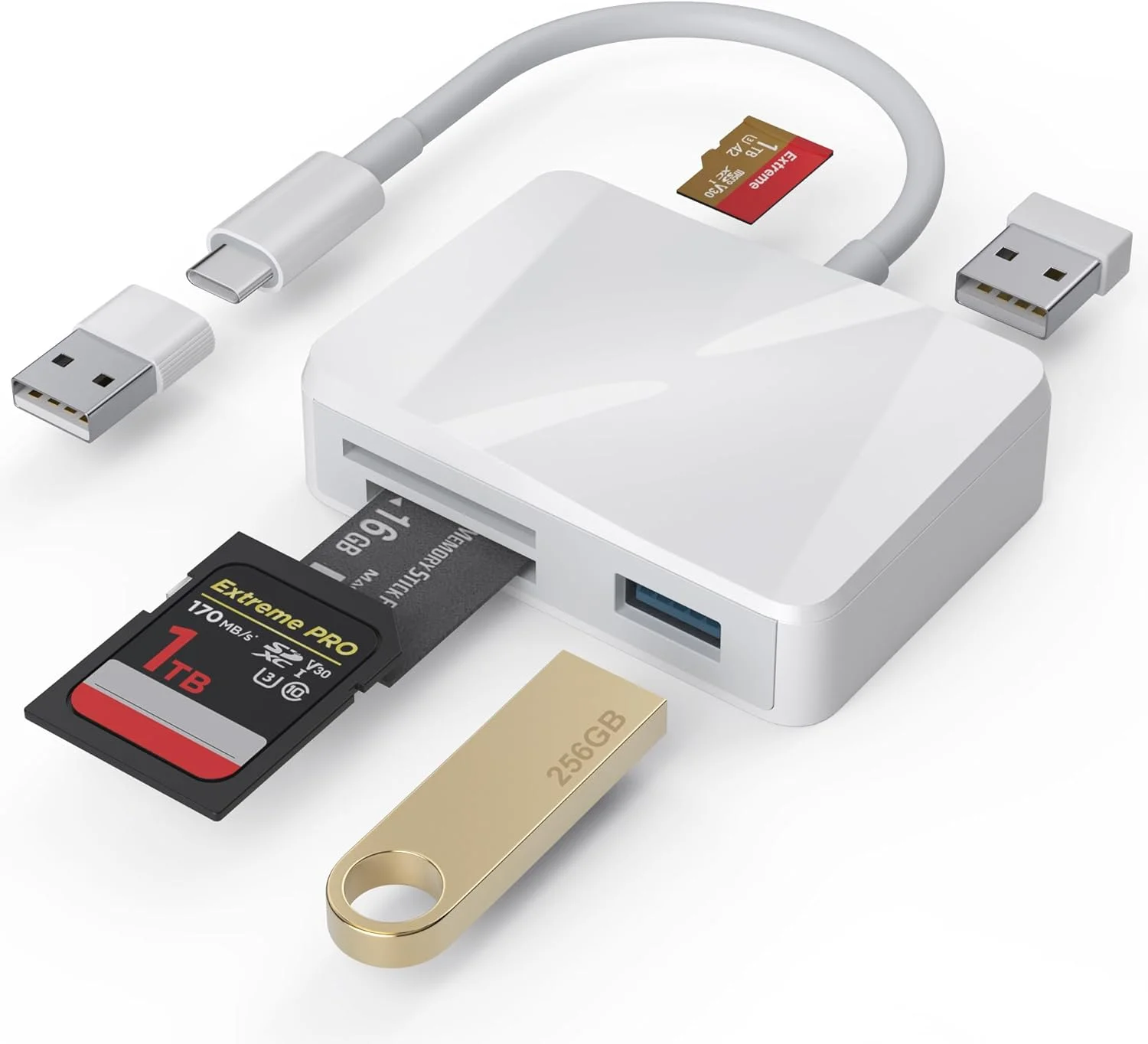 کارت خوان SD، آداپتور کارت 5 در 1 با اتصالات دوگانه USB-C و USB با 5 اسلات کارت حافظه SD/MicroSD/MS/Dual USB-A برای iPhone 17/16/15 Pro Max iPad MacBook Pro/Air M4/M3 تلفن/تبلت اندروید
