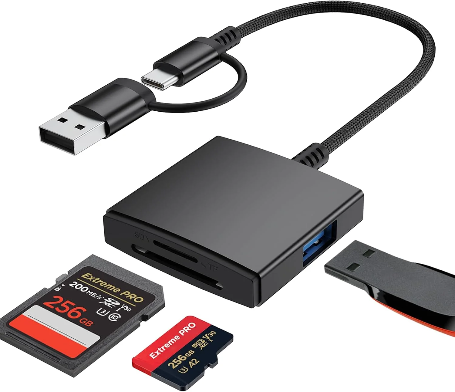 کارت خوان حافظه SD با USB، آداپتور USB A و USB C برای کامپیوتر، آداپتور کارت حافظه SD/Micro SD/TF به USB، آداپتور دوربین دیجیتال برای آیفون 15 و 16 / مک بوک / لپ تاپ USBC / تبلت / تلفن اندروید