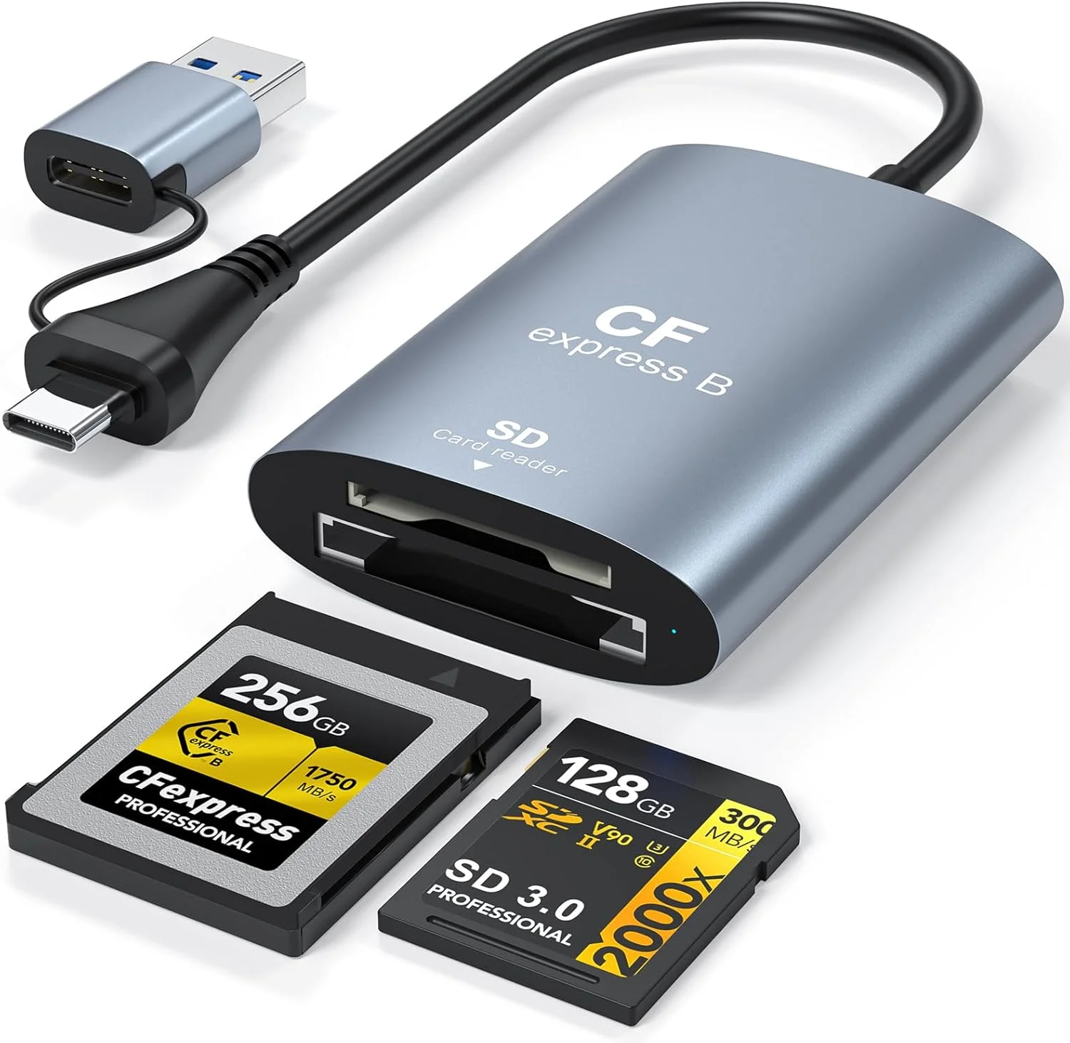 کارت خوان پرسرعت CFexpress Type B و SD با پورت USB C 3.2 Gen 2 10Gbps - کارت خوان حافظه آلومینیومی برای دوربین های سونی، کانن، نیکون، فوجی فیلم - سازگار با Lexar (CFexpress Type B + SD)