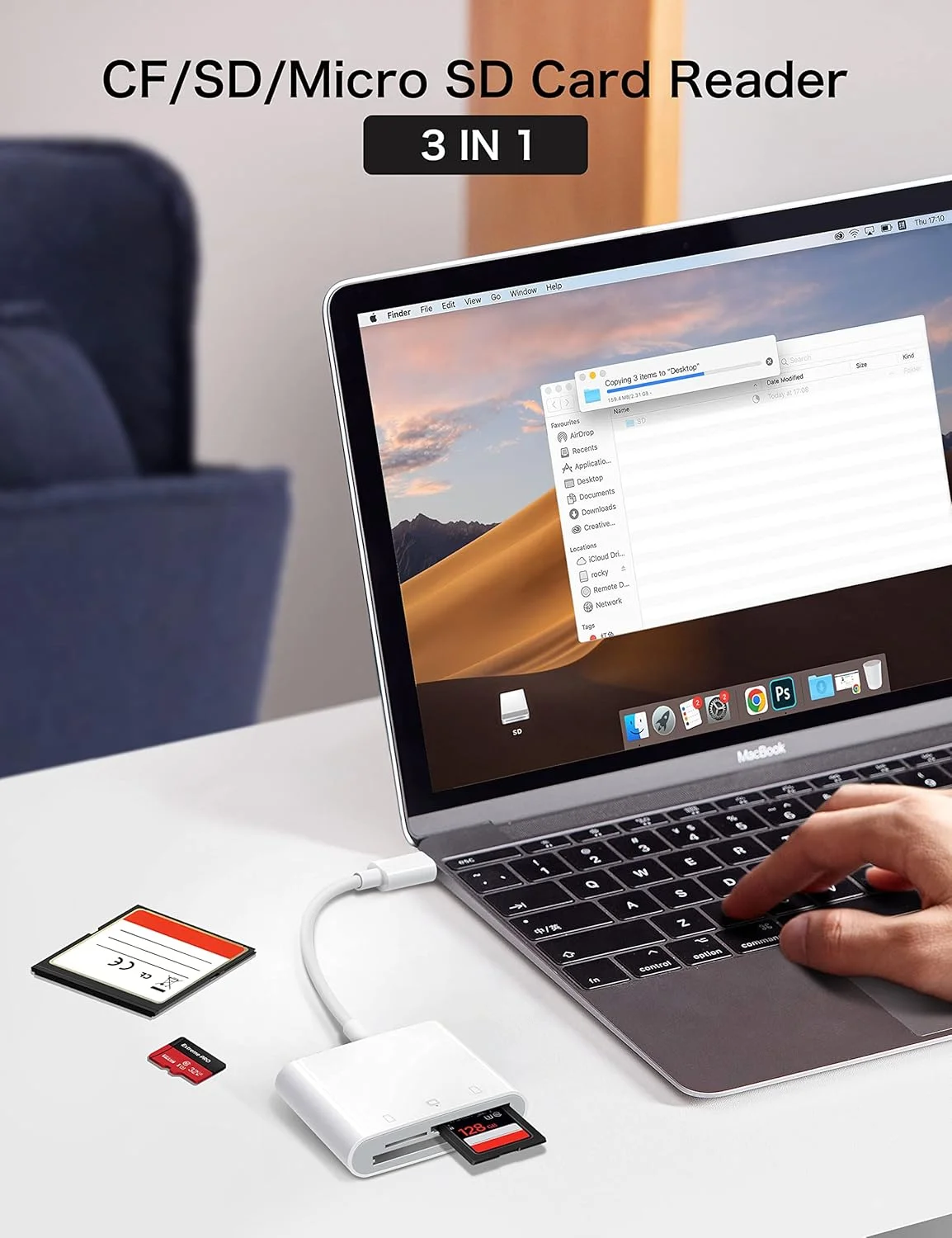 کارت خوان USB C SD برای آیفون 15/آیپد/مک، آداپتور کارت حافظه نوع C با اسلات های Compact Flash/CF/SD/MicroSD سازگار با آیپد MacBook Pro/Air/Mini Mac Laptop