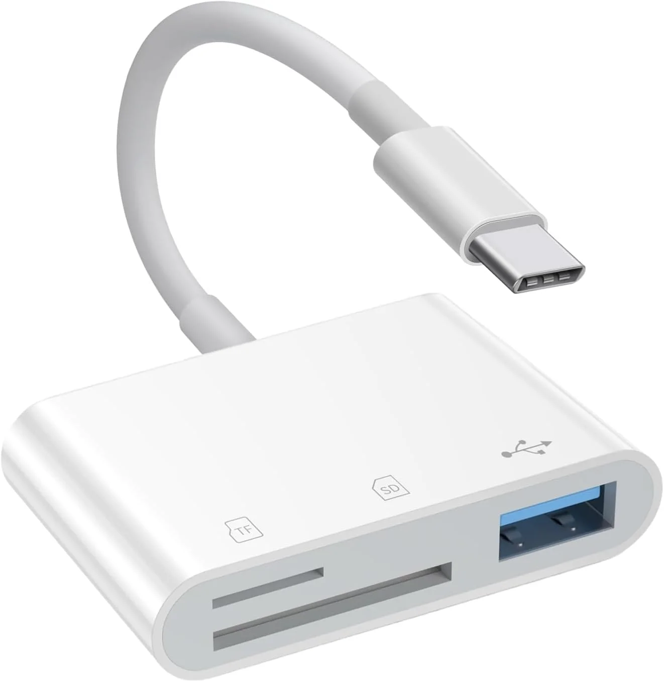 آداپتور کارت خوان USB-C به کارت حافظه SD دارای گواهینامه MFi اپل، آداپتور کارت SD نوع USB C با دو اسلات حافظه SD MicroSD برای آیفون 15 16 17/آیپد/مک‌بوک/مک، نمایشگر دوربین پرسرعت (سه اسلات با USB)