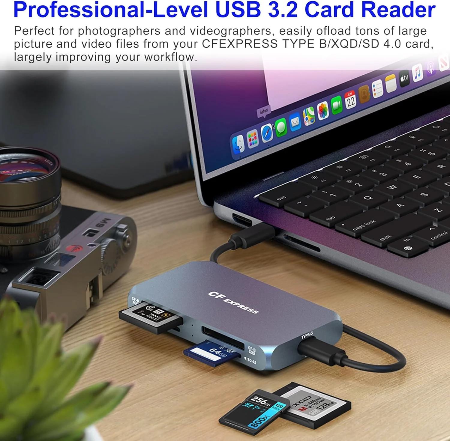 کارت خوان چهارتایی CFexpress Type B/XQD+Dual SD 4.0 UHS-II - حرفه ای، 4 اسلات، USB 3.2 Gen 2 با سرعت 10 گیگابیت بر ثانیه، اتصال و استفاده آسان، خواندن/نوشتن همزمان، کارت خوان CF Express برای CFexpress Type B/XQD/SD/SDHC/SDXC/SDUC کارت خوان چهارتایی CFexpress Type B/XQD+Dual SD 4.0 UHS-II - حرفه ای، 4 اسلات، USB 3.2 Gen 2 با سرعت 10 گیگابیت بر ثانیه، اتصال و استفاده آسان، خواندن/نوشتن همزمان، کارت خوان CF Express برای CFexpress Type B/XQD/SD/SDHC/SDXC/SDUC