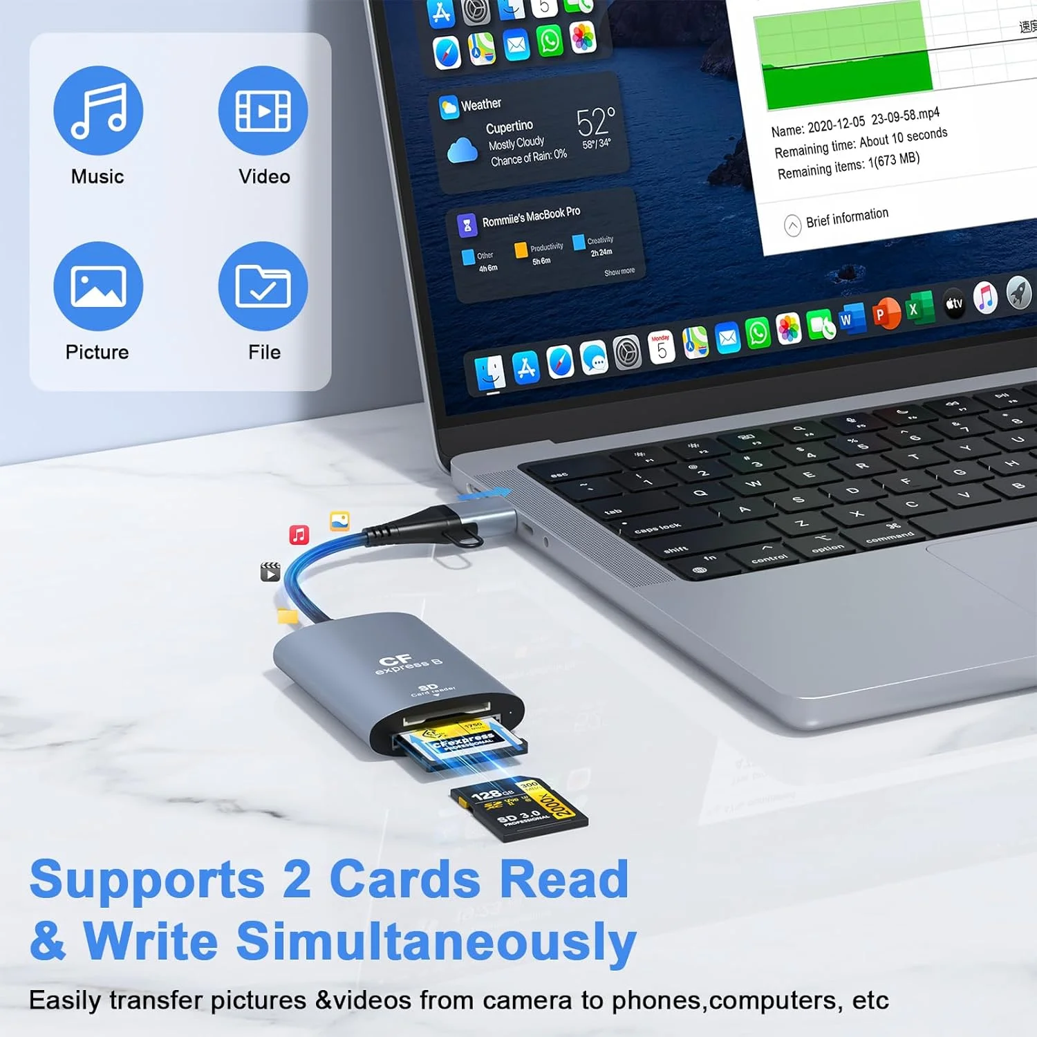 کارت خوان پرسرعت CFexpress Type B و SD با پورت USB C 3.2 Gen 2 10Gbps - کارت خوان حافظه آلومینیومی برای دوربین های سونی، کانن، نیکون، فوجی فیلم - سازگار با Lexar (CFexpress Type B + SD)