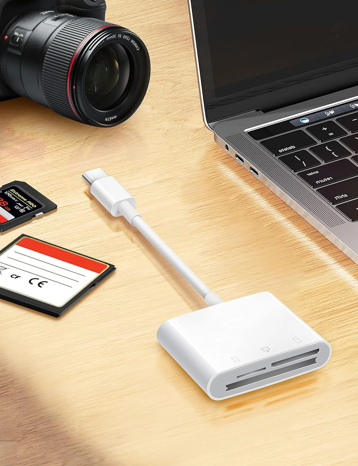 کارت خوان USB C SD برای آیفون 15/آیپد/مک، آداپتور کارت حافظه نوع C با اسلات های Compact Flash/CF/SD/MicroSD سازگار با آیپد MacBook Pro/Air/Mini Mac Laptop