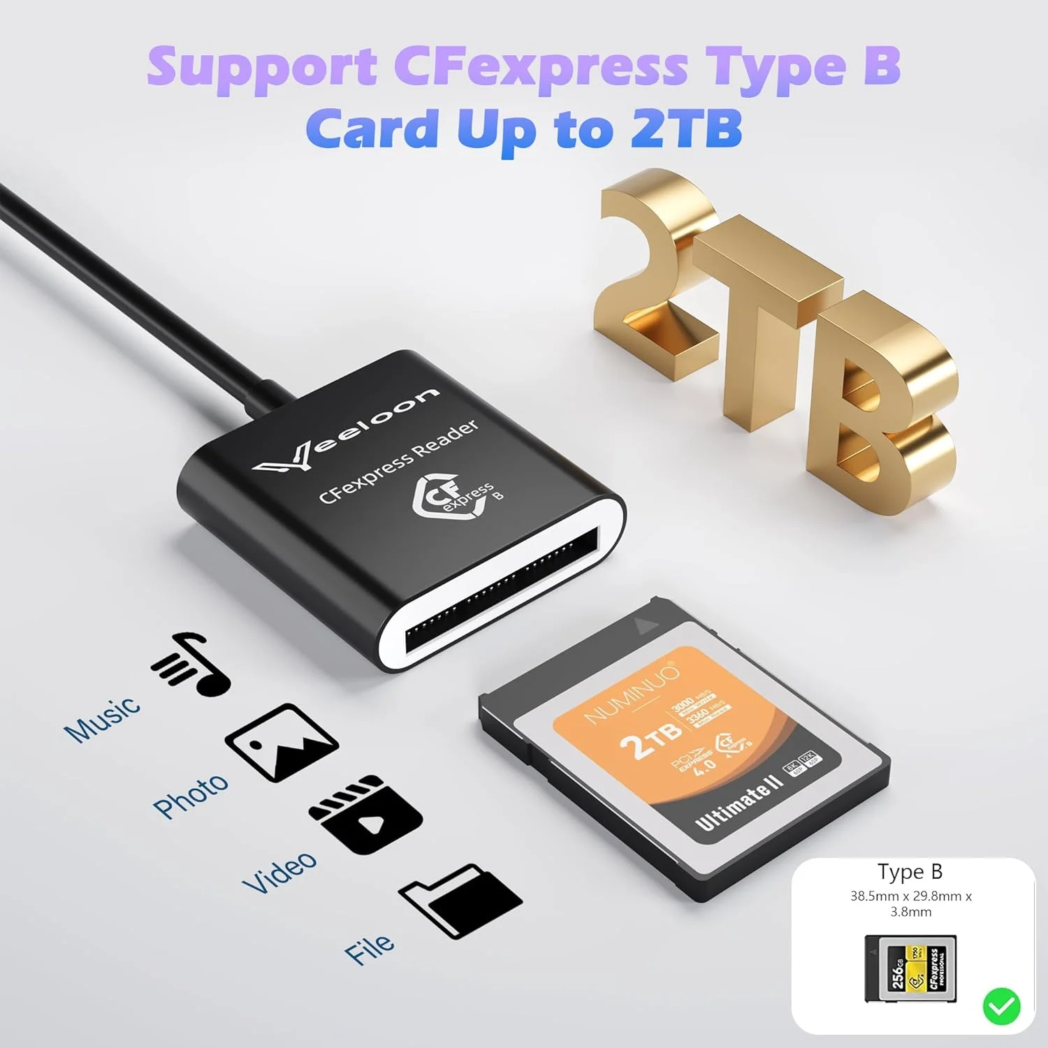 کارت خوان CFexpress با USB 3.2 (Gen 2) 10Gbps، کارت خوان 2 در 1 CFexpress Type B با Type C و USB A به همراه کیف نگهداری PU، آداپتور کارت CFe Type B قابل حمل برای تلفن، تبلت، لپ تاپ، کامپیوتر