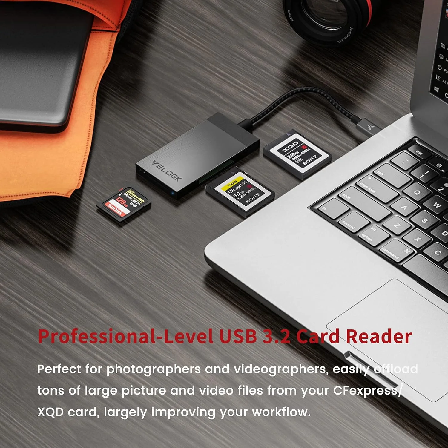 کارت خوان 3 در 1 CFexpress/XQD/SD با پورت USB C، آداپتور کارت خوان دو اسلاته USB 3.2 (10Gbps) CFexpress Type B سازگار با اندروید/ویندوز/مک OS/لینوکس، با بدنه آلومینیومی برس خورده و کیف قابل حمل