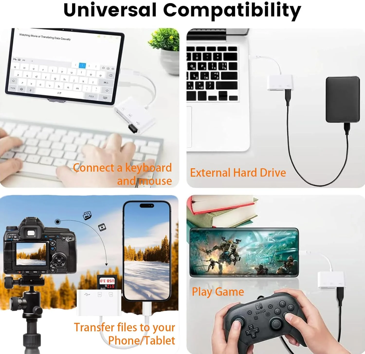 آداپتور کارت خوان USB-C به کارت حافظه SD دارای گواهینامه MFi اپل، آداپتور کارت SD نوع USB C با دو اسلات حافظه SD MicroSD برای آیفون 15 16 17/آیپد/مک‌بوک/مک، نمایشگر دوربین پرسرعت (سه اسلات با USB)