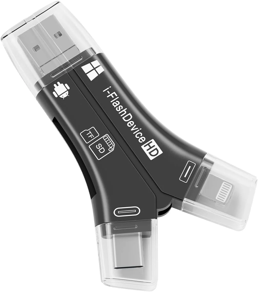 کارت خوان 4 در 1 SD برای آیفون که به طور همزمان کارت حافظه SD TF را می خواند، برای مشاهده عکس و فیلم دوربین های شکاری در جدیدترین سیستم عامل اپل iOS