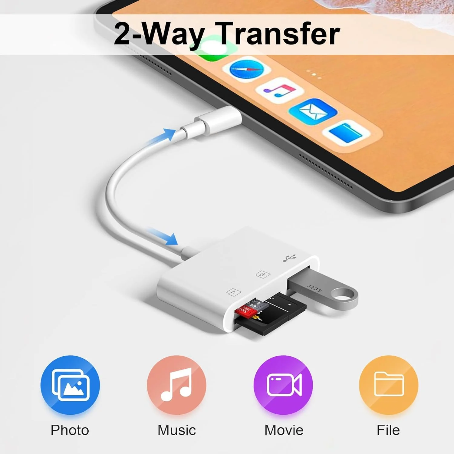کارت خوان SD برای آیفون، آداپتور 3 در 1 لایتنینگ به کارت خوان SD میکرو SD دوربین دیجیتال سازگار با آیفون 14، 13، 12، 11، اتصال و استفاده آسان