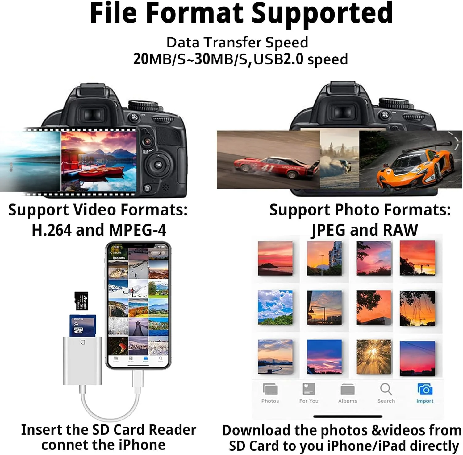 تبدیل لایتنینگ به کارت حافظه SD برای آیفون و آیپد (دارای تاییدیه Apple MFi)، کارت خوان حافظه دوگانه با پشتیبانی از کارت های SD و TF، آداپتور کارت حافظه قابل حمل Micro SD تبدیل لایتنینگ به کارت حافظه SD برای آیفون و آیپد (دارای تاییدیه Apple MFi)، کارت خوان حافظه دوگانه با پشتیبانی از کارت های SD و TF، آداپتور کارت حافظه قابل حمل Micro SD