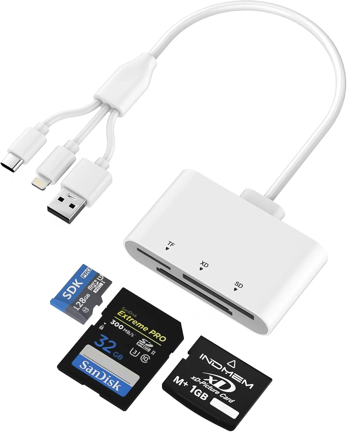کارت خوان SD سه کاره برای آیفون با درگاه های لایتنینگ/USB-C/USB-A - آداپتور کارت حافظه XD, SD, MicroSD تا 2 ترابایت، سازگار با آیفون 16/15/14، آیپد، اندروید، مک بوک، کامپیوتر، دوربین و پهپاد